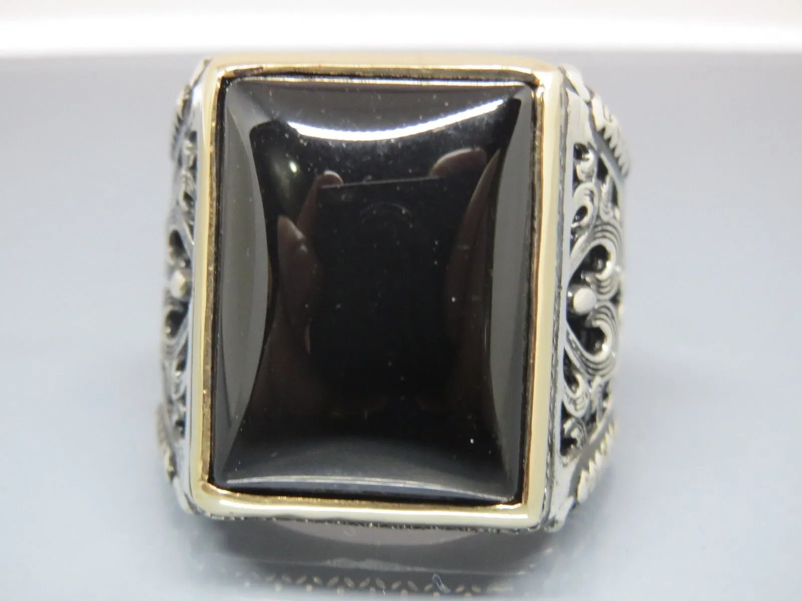 Turkish Handmade Jewelry 925 Sterling Silver Onyx Stone Mens Rings