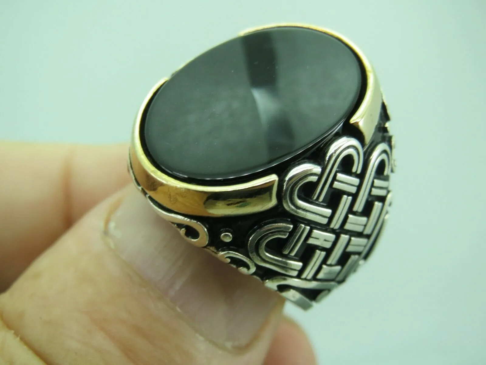 Turkish Handmade Jewelry 925 Sterling Silver Onyx Stone Mens Rings