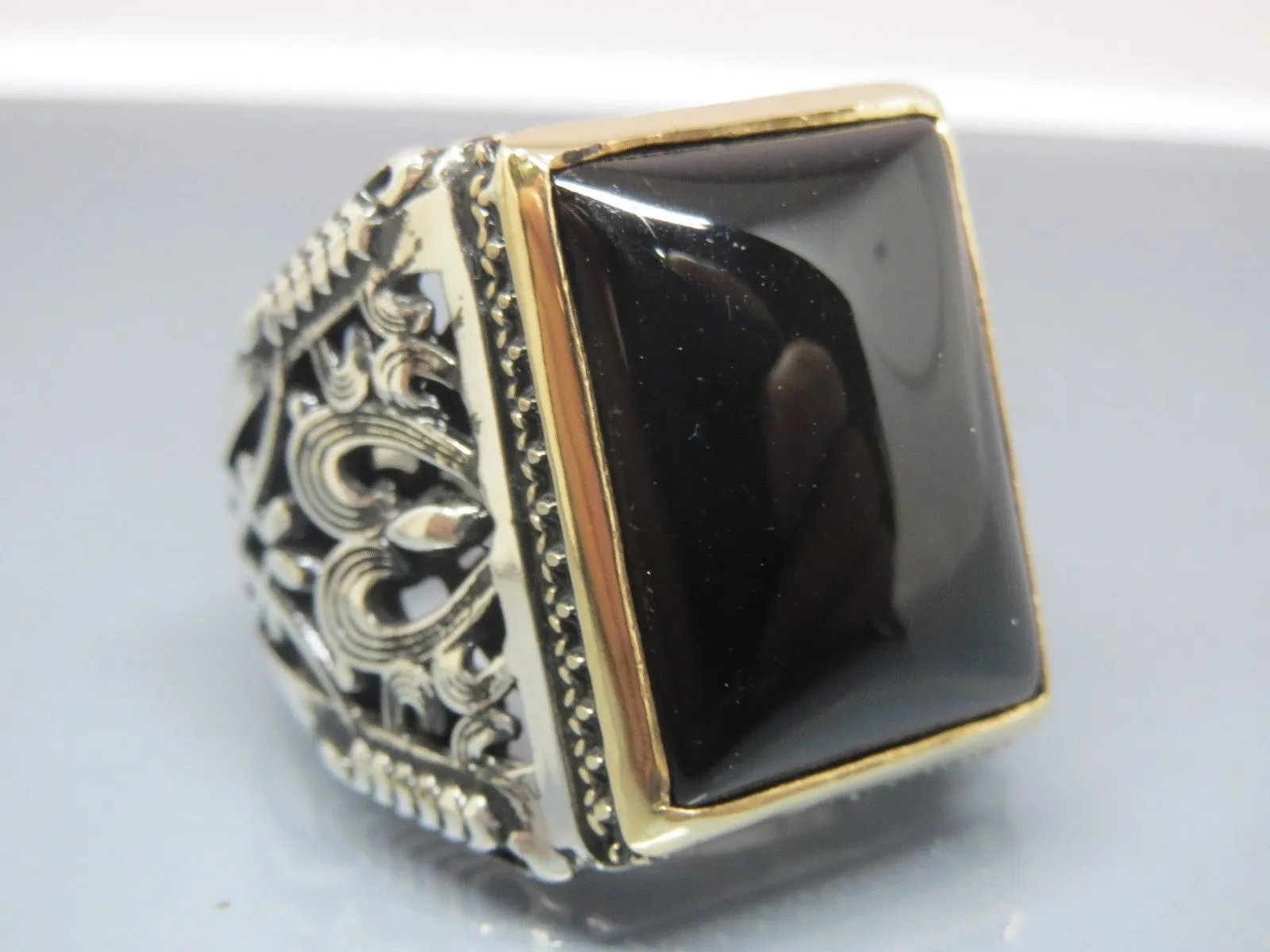 Turkish Handmade Jewelry 925 Sterling Silver Onyx Stone Mens Rings