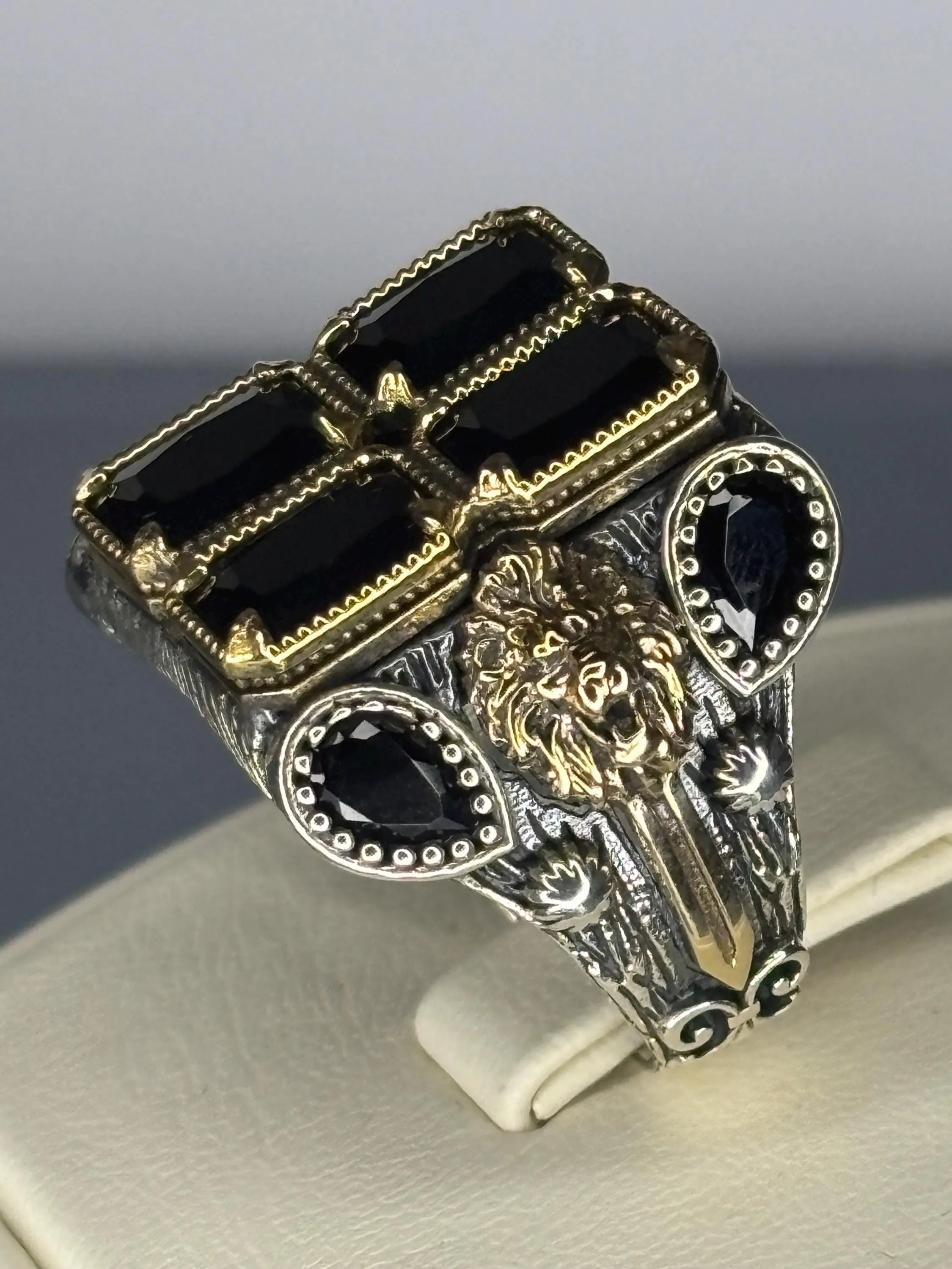 Turkish Handmade Jewelry 925 Sterling Silver Onyx Stone Mens Rings