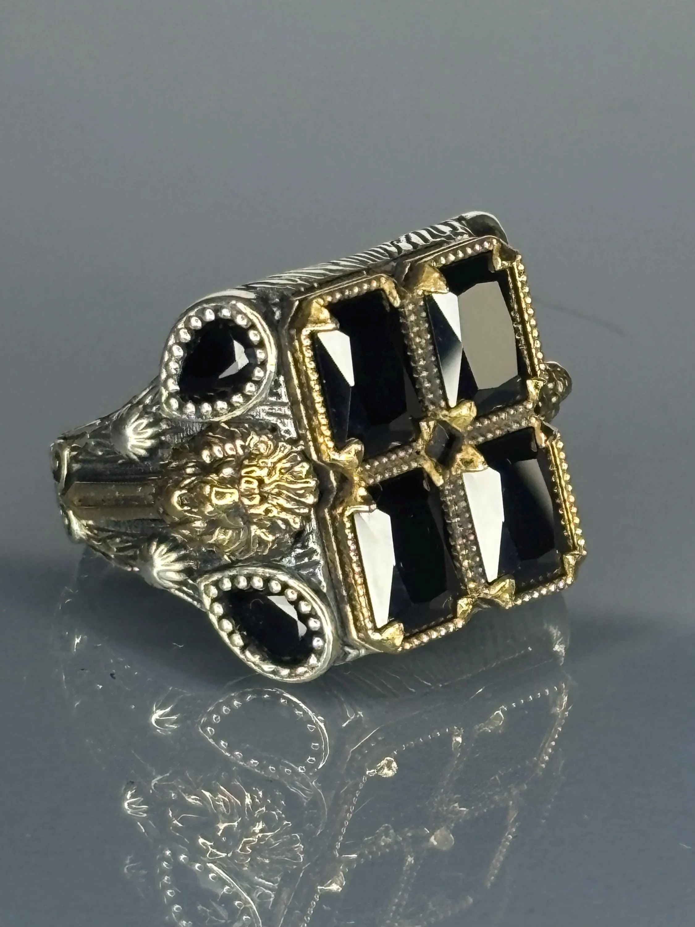 Turkish Handmade Jewelry 925 Sterling Silver Onyx Stone Mens Rings