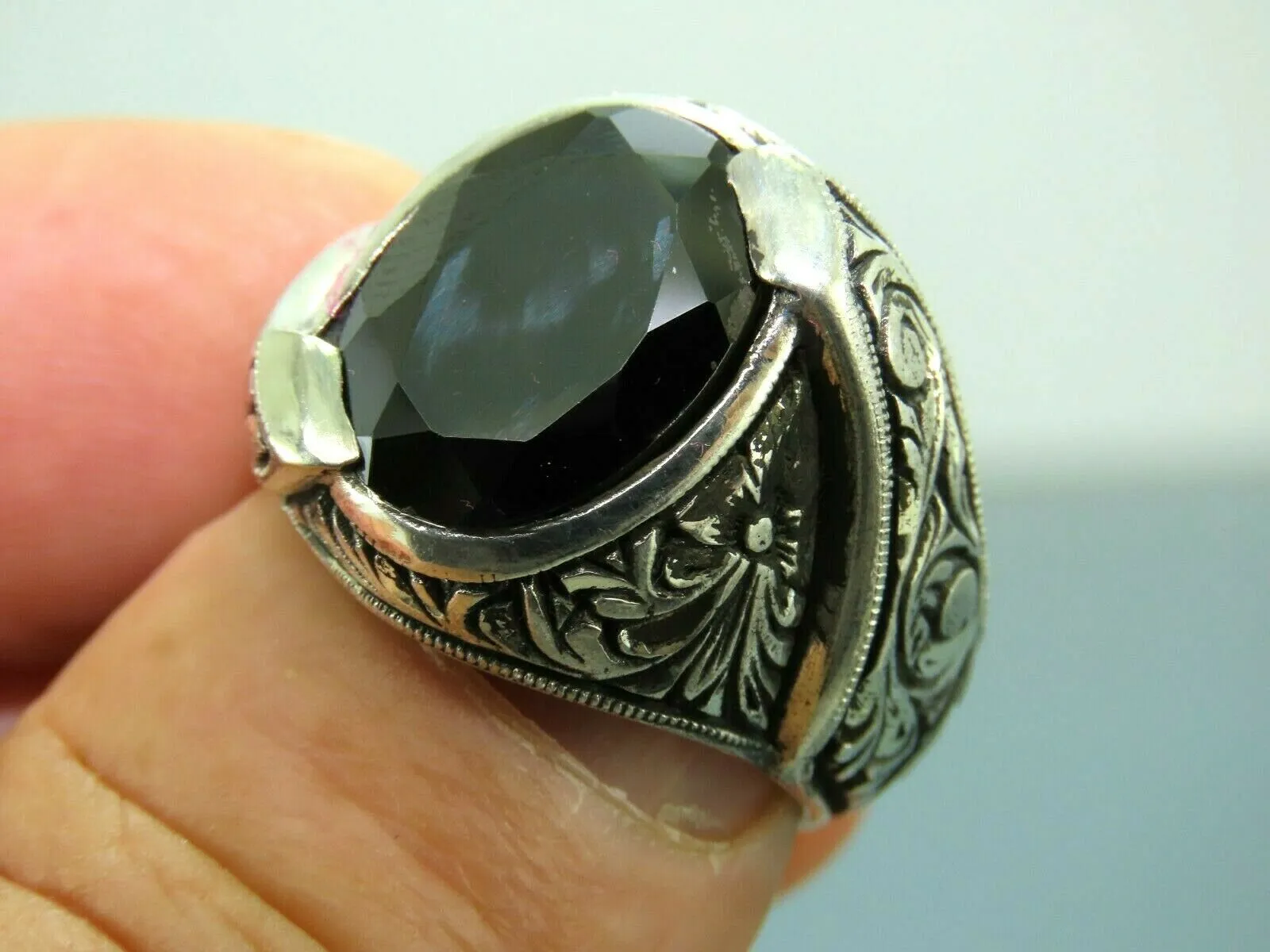 Turkish Handmade Jewelry 925 Sterling Silver Onyx Stone Mens Rings