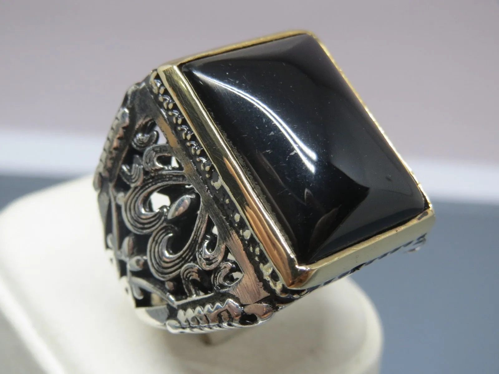 Turkish Handmade Jewelry 925 Sterling Silver Onyx Stone Mens Rings