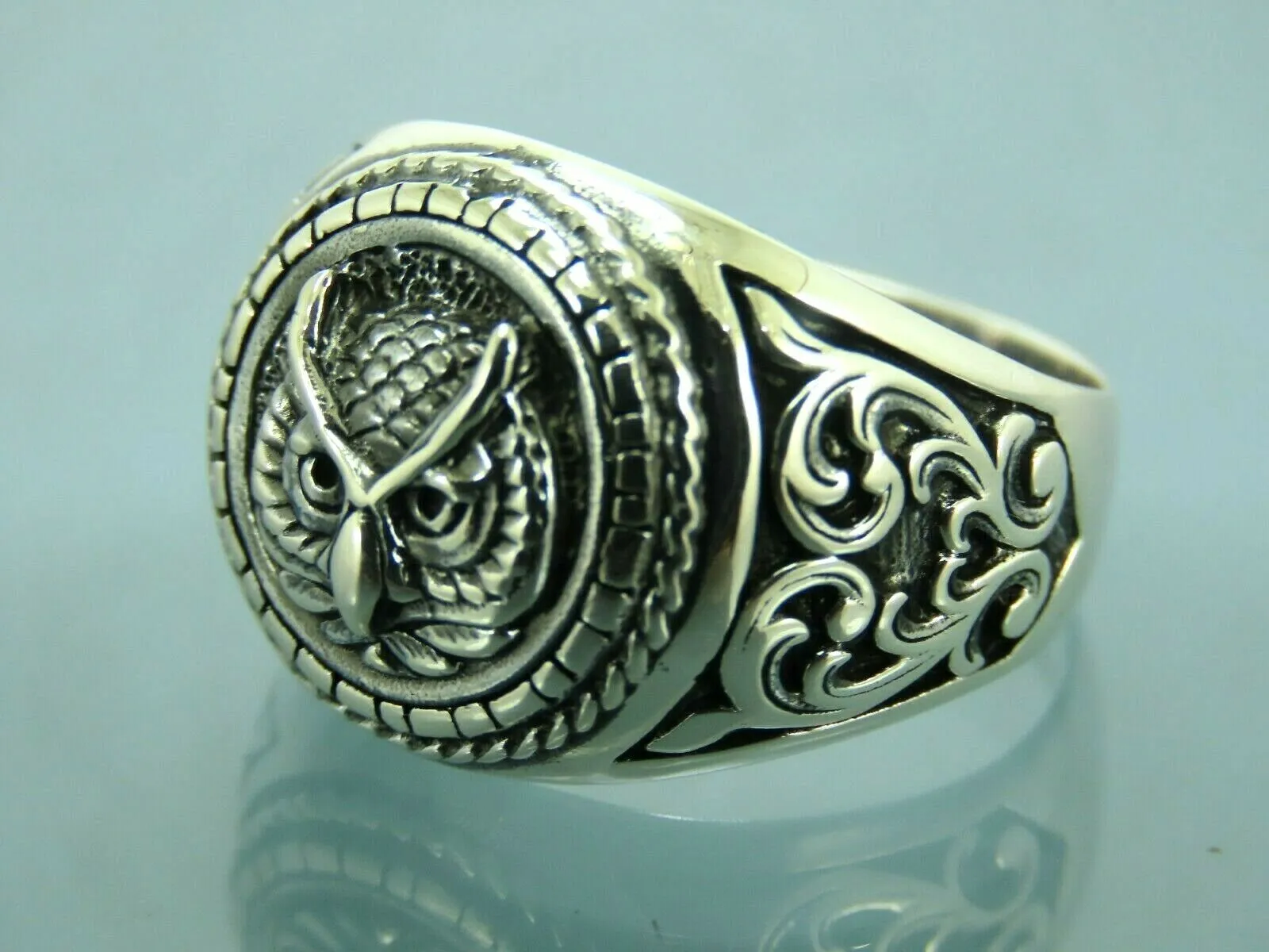 Turkish Handmade Jewelry 925 Sterling Silver Owl Design Men's Rings
