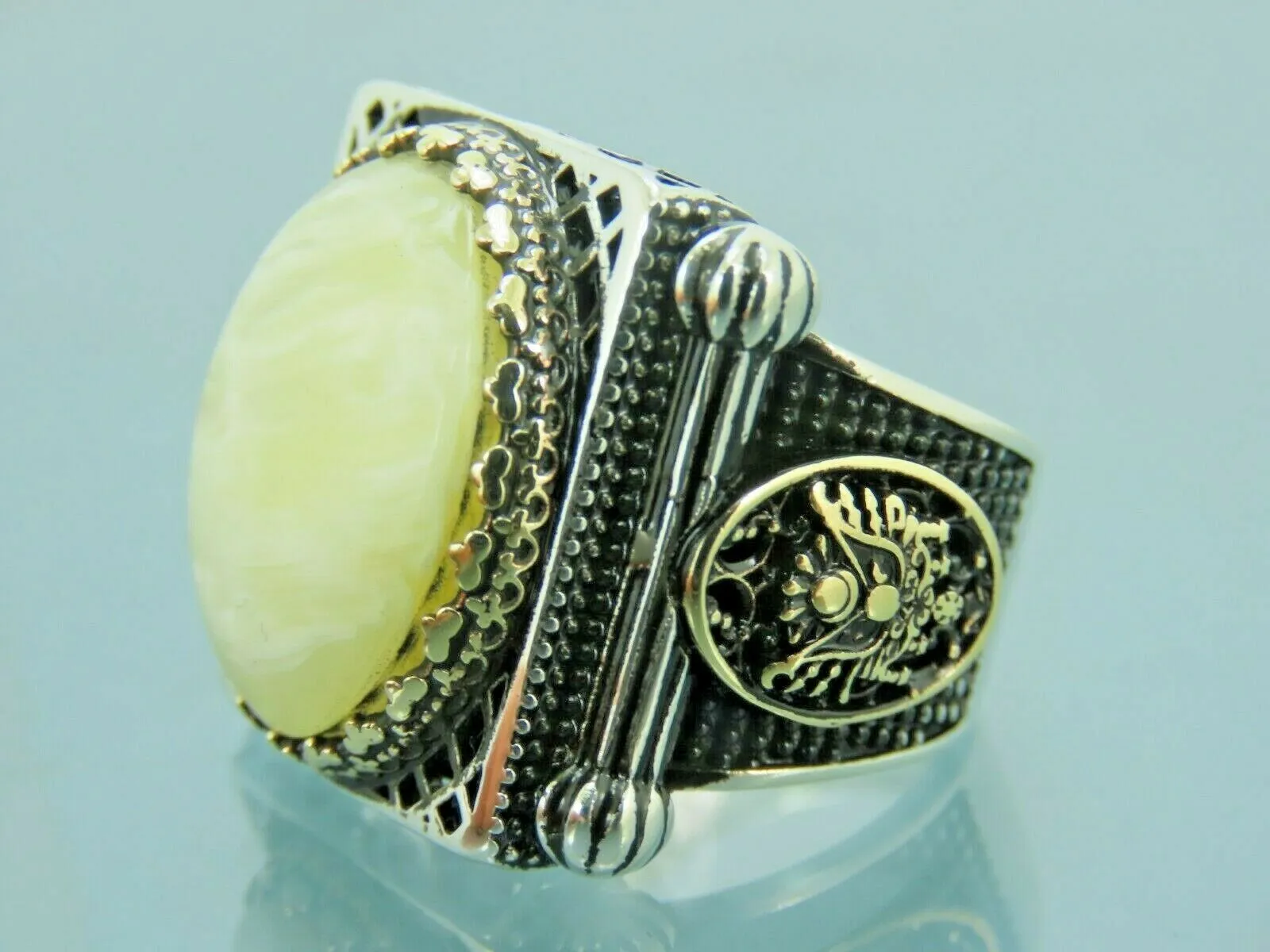 Turkish Handmade Jewelry 925 Sterling Silver Pearl Stone Men's Rings