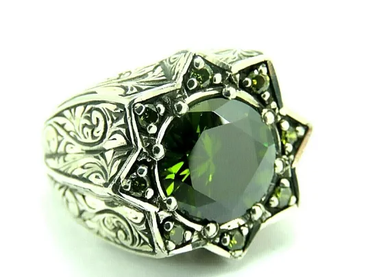 Turkish Handmade Jewelry 925 Sterling Silver Peridot Stone Men's Rings
