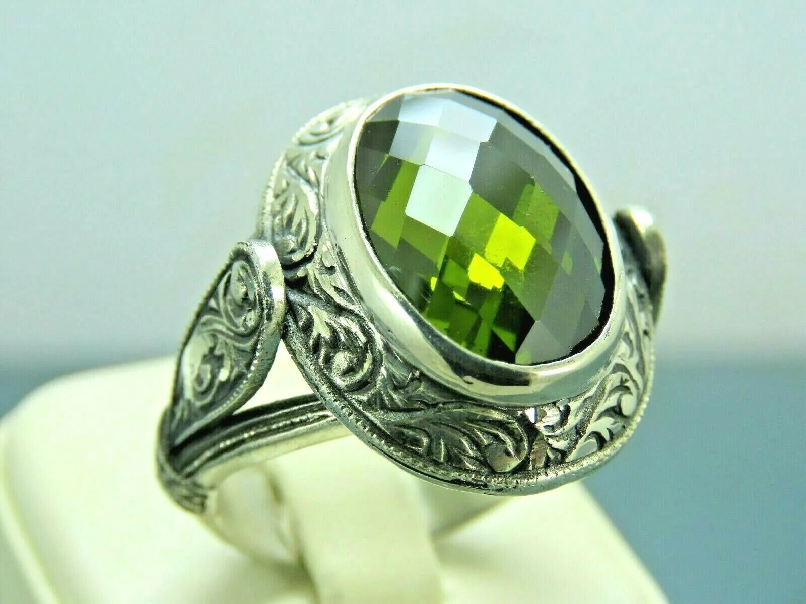 Turkish Handmade Jewelry 925 Sterling Silver Peridot Stone Men's Rings