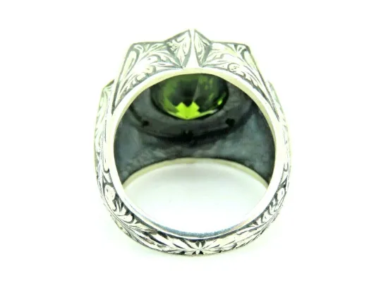 Turkish Handmade Jewelry 925 Sterling Silver Peridot Stone Men's Rings