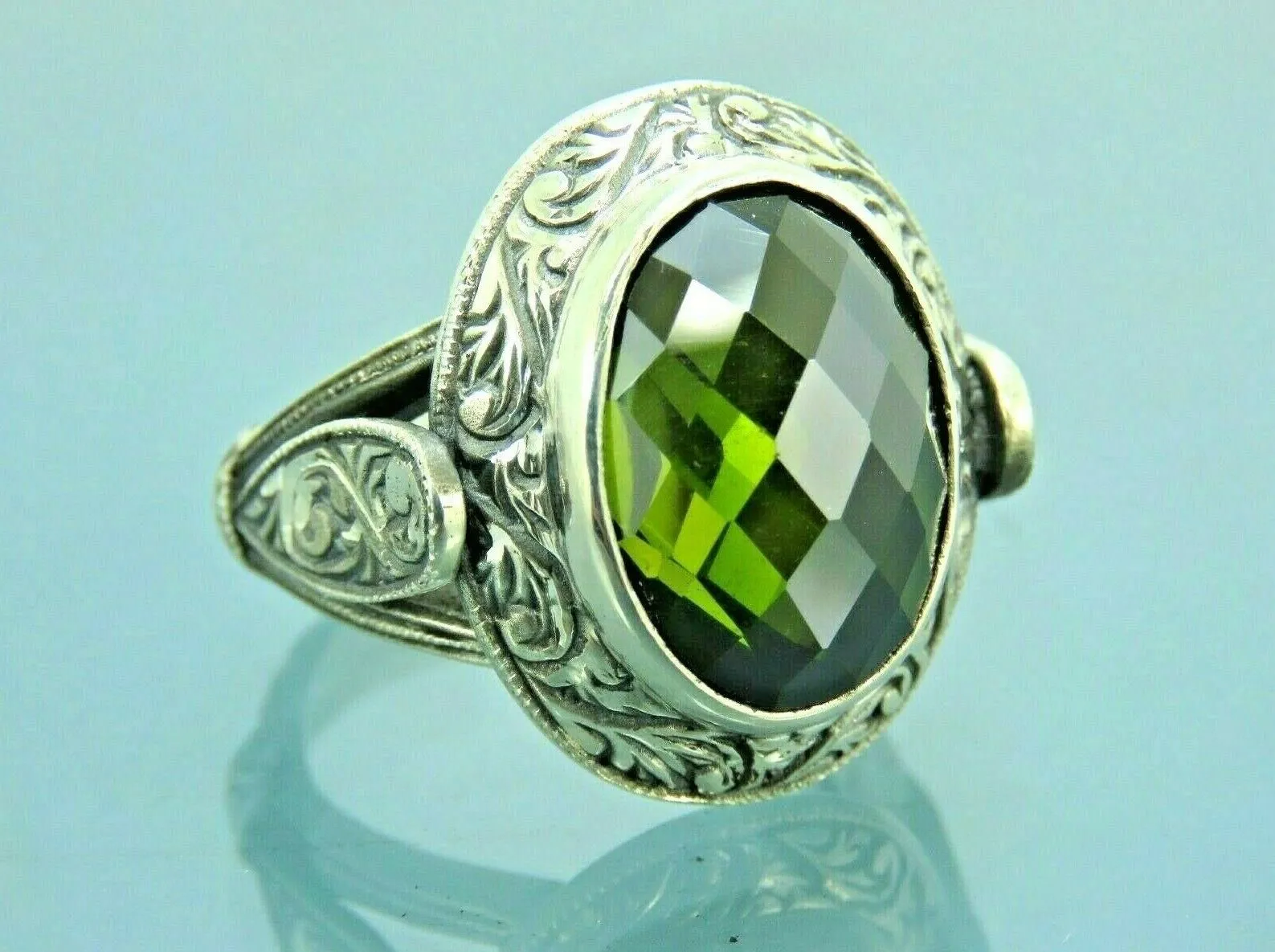 Turkish Handmade Jewelry 925 Sterling Silver Peridot Stone Men's Rings