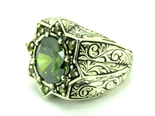 Turkish Handmade Jewelry 925 Sterling Silver Peridot Stone Men's Rings