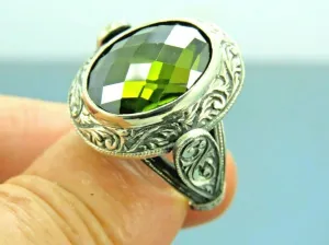 Turkish Handmade Jewelry 925 Sterling Silver Peridot Stone Men's Rings