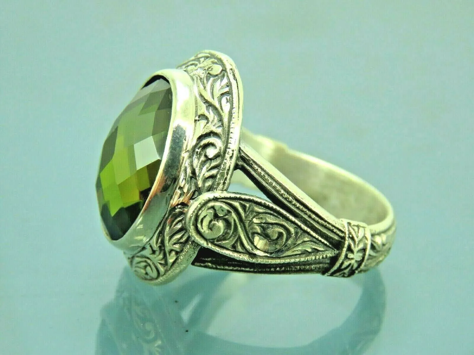 Turkish Handmade Jewelry 925 Sterling Silver Peridot Stone Men's Rings