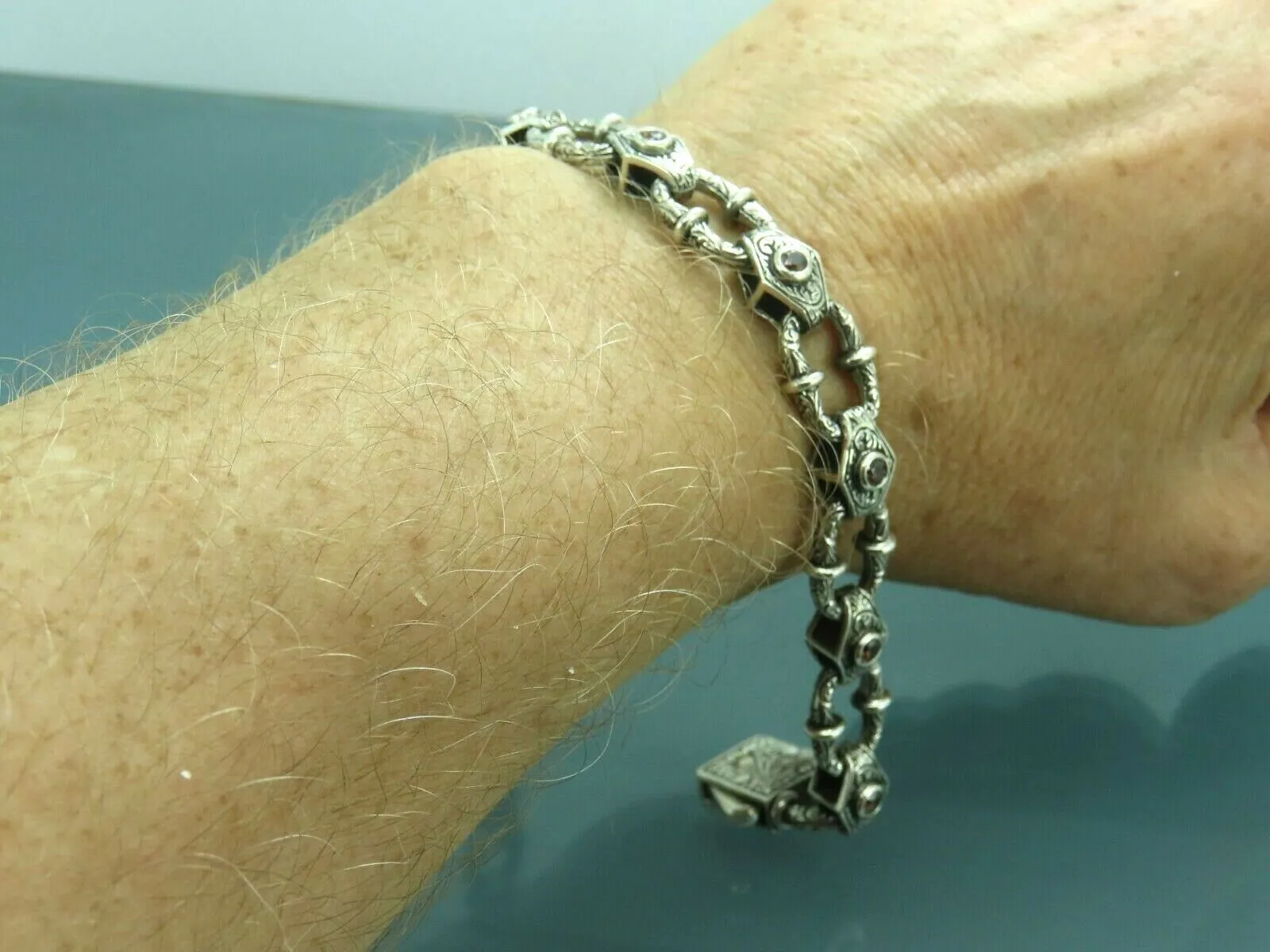 Turkish Handmade Jewelry 925 Sterling Silver Quartz Stone Mens Bracelets