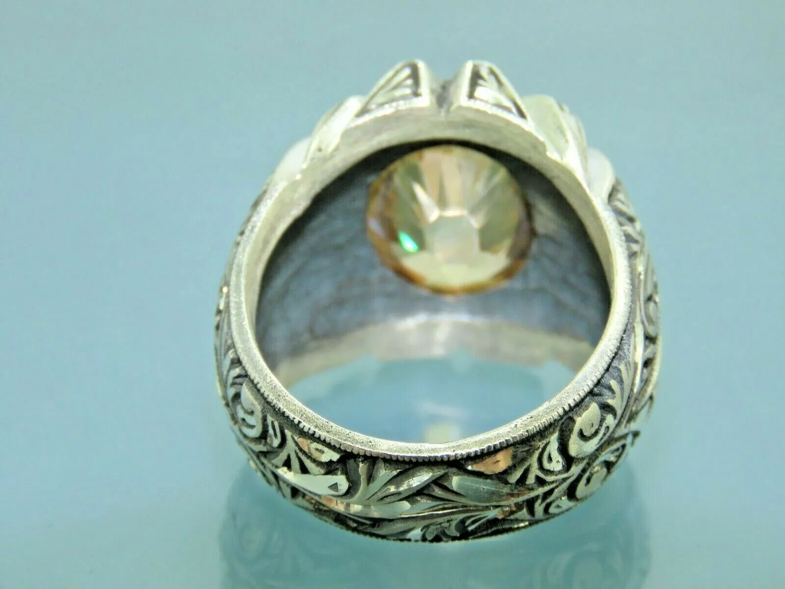 Turkish Handmade Jewelry 925 Sterling Silver Quartz Stone Mens Rings