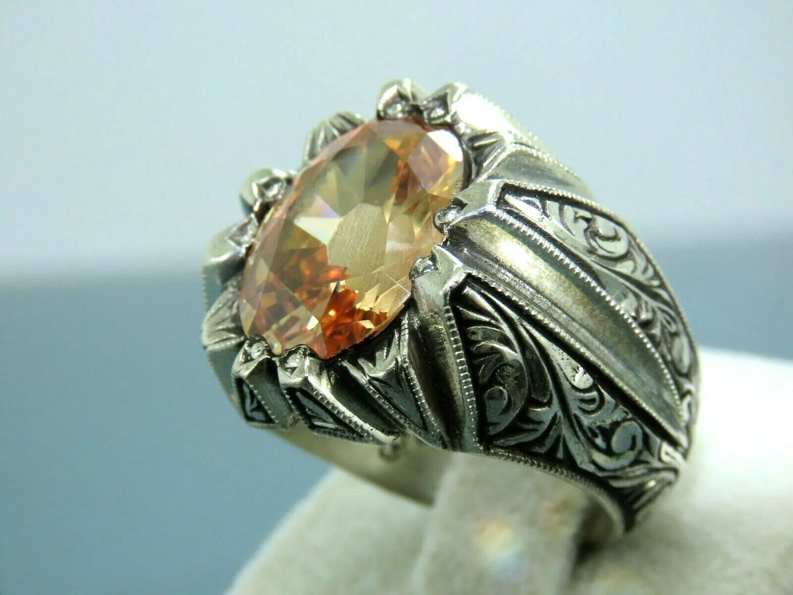 Turkish Handmade Jewelry 925 Sterling Silver Quartz Stone Mens Rings