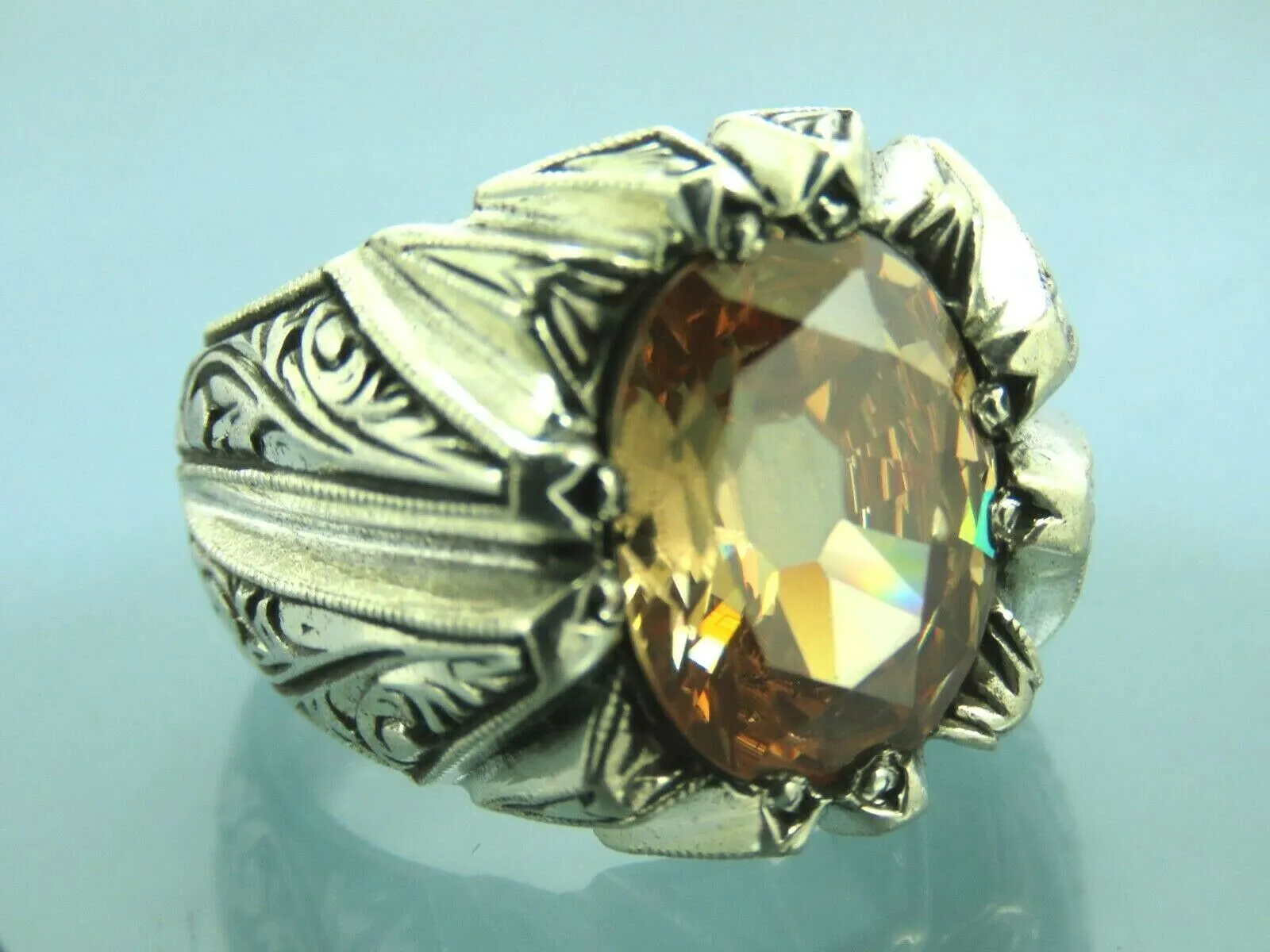 Turkish Handmade Jewelry 925 Sterling Silver Quartz Stone Mens Rings