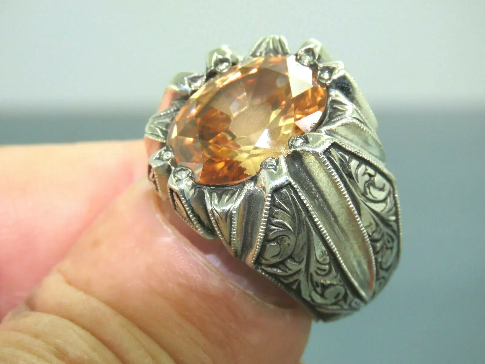 Turkish Handmade Jewelry 925 Sterling Silver Quartz Stone Mens Rings