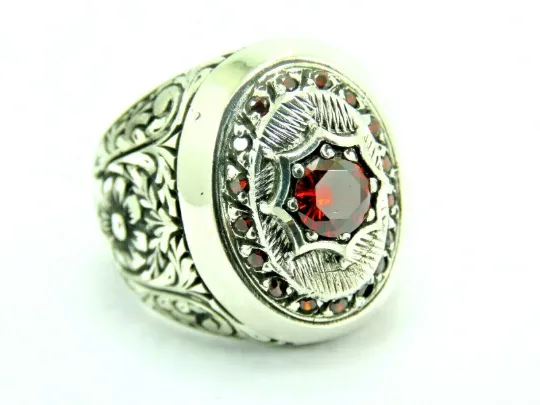 Turkish Handmade Jewelry 925 Sterling Silver Ruby Stone Men's Ring