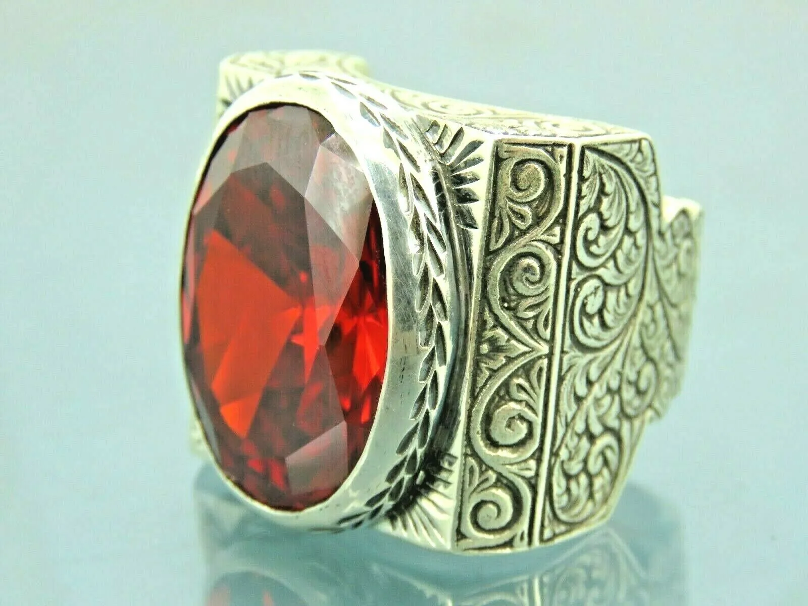 Turkish Handmade Jewelry 925 Sterling Silver Ruby Stone Mens Rings