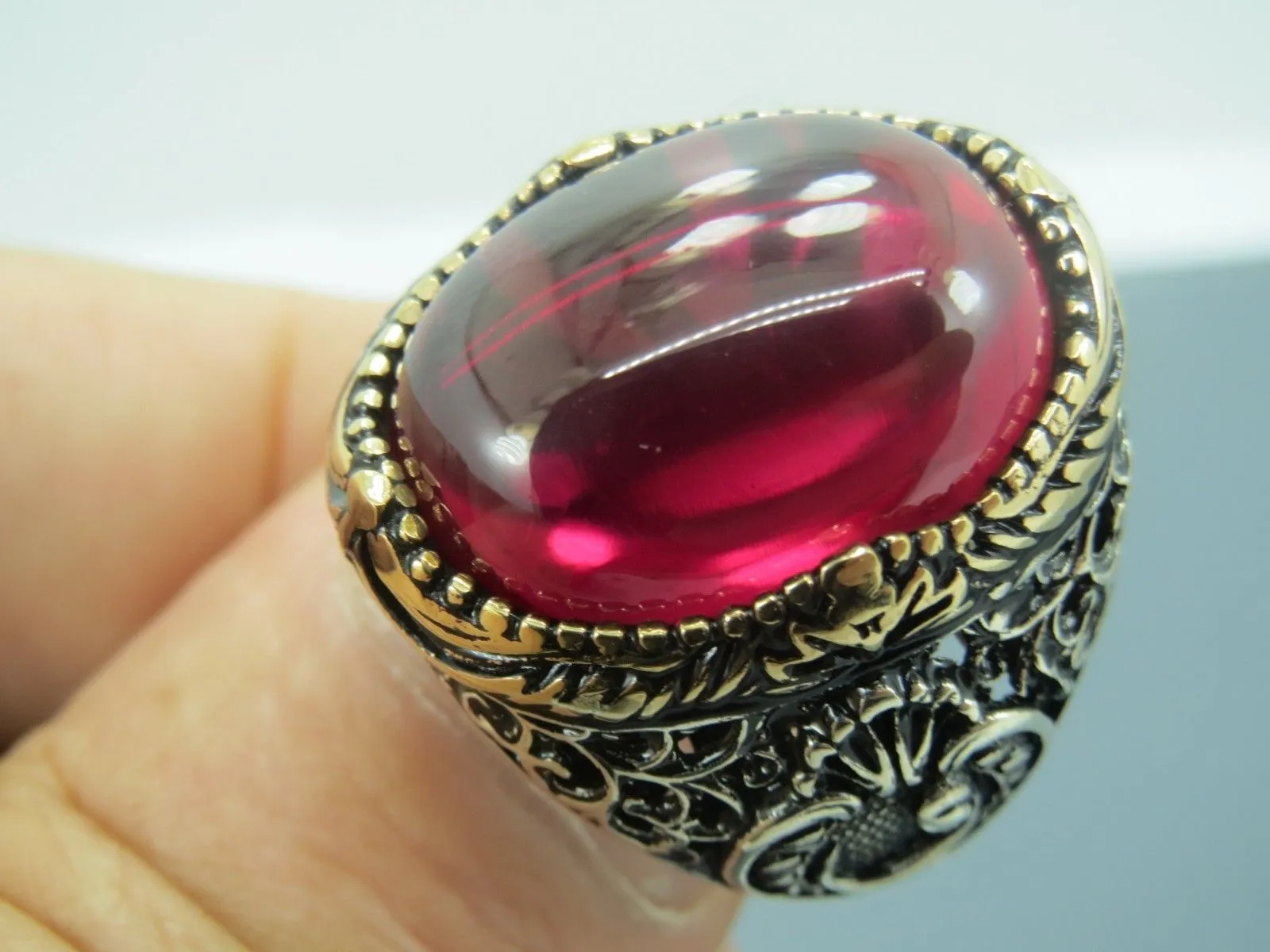Turkish Handmade Jewelry 925 Sterling Silver Ruby Stone Mens Rings