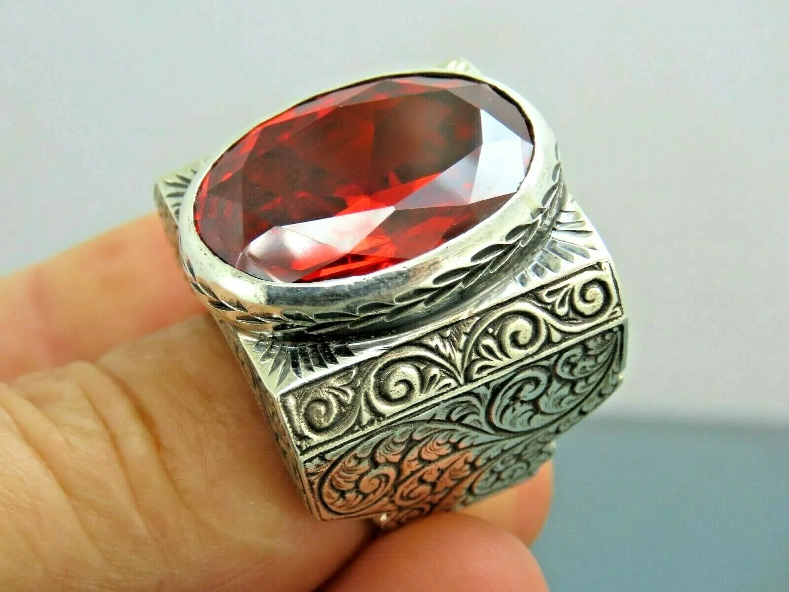 Turkish Handmade Jewelry 925 Sterling Silver Ruby Stone Mens Rings