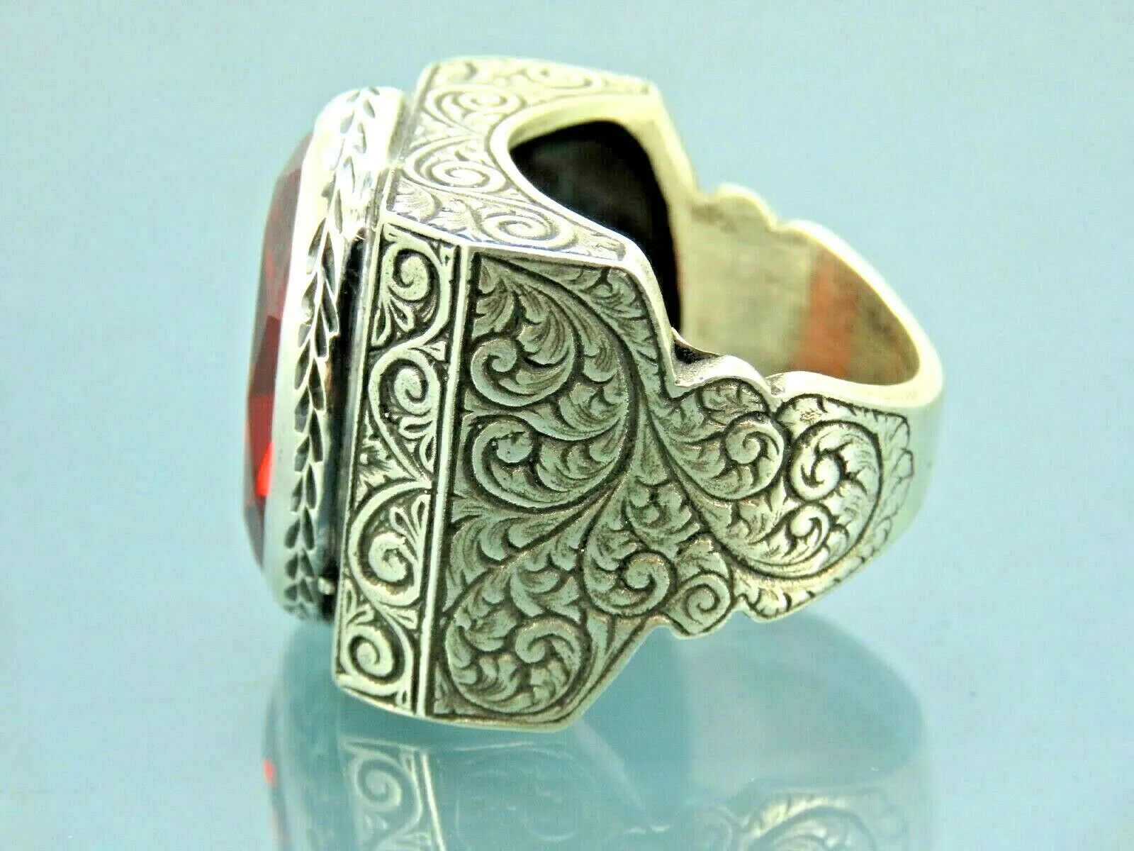 Turkish Handmade Jewelry 925 Sterling Silver Ruby Stone Mens Rings