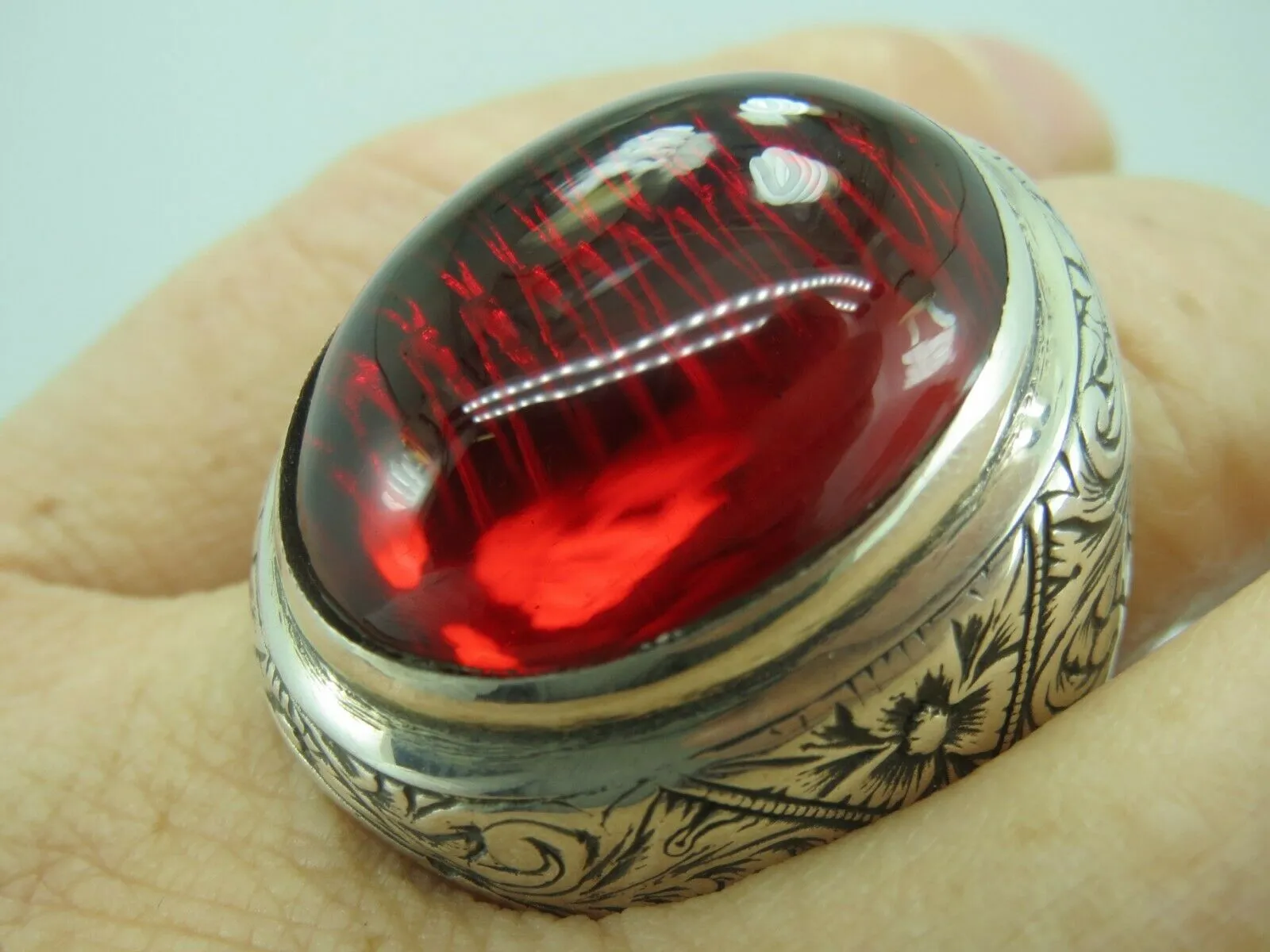 Turkish Handmade Jewelry 925 Sterling Silver Ruby Stone Mens Rings