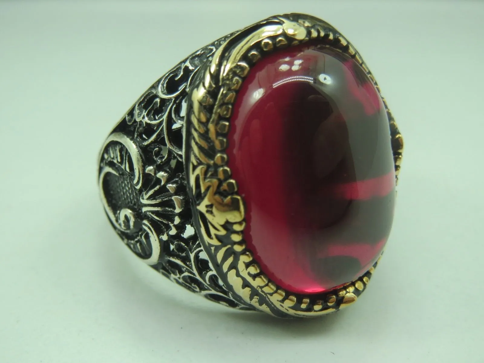 Turkish Handmade Jewelry 925 Sterling Silver Ruby Stone Mens Rings