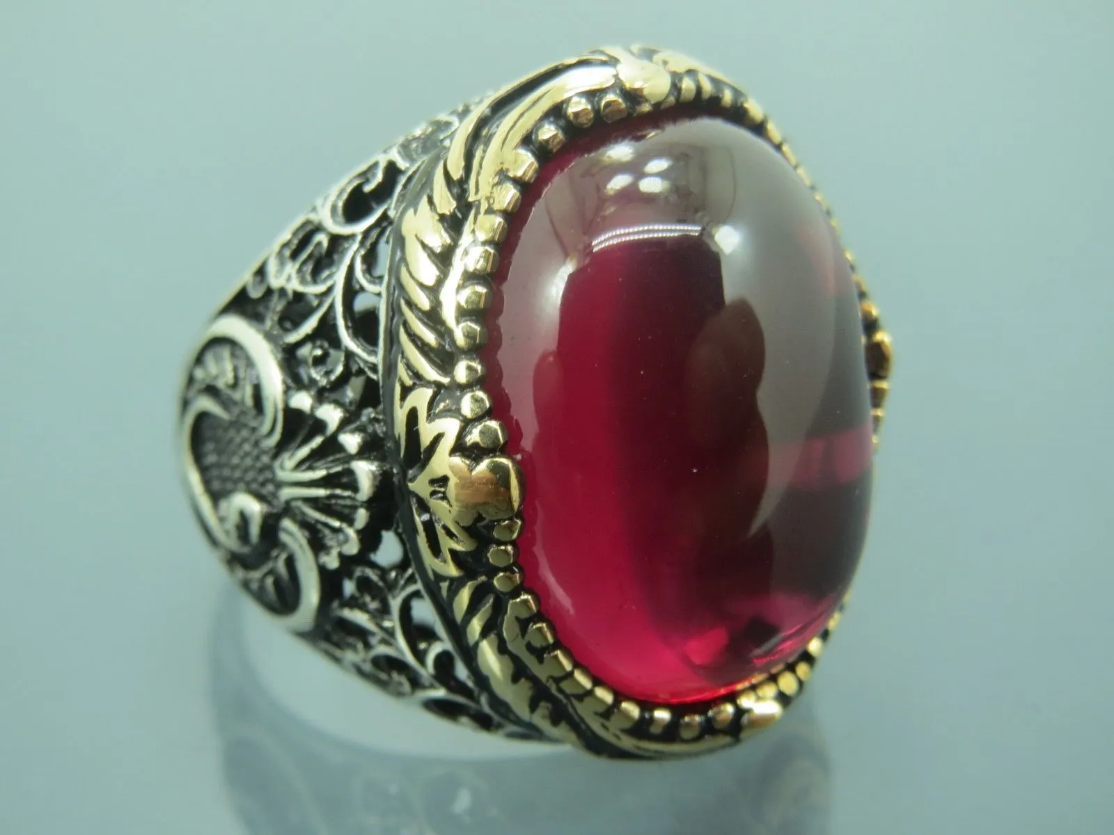 Turkish Handmade Jewelry 925 Sterling Silver Ruby Stone Mens Rings