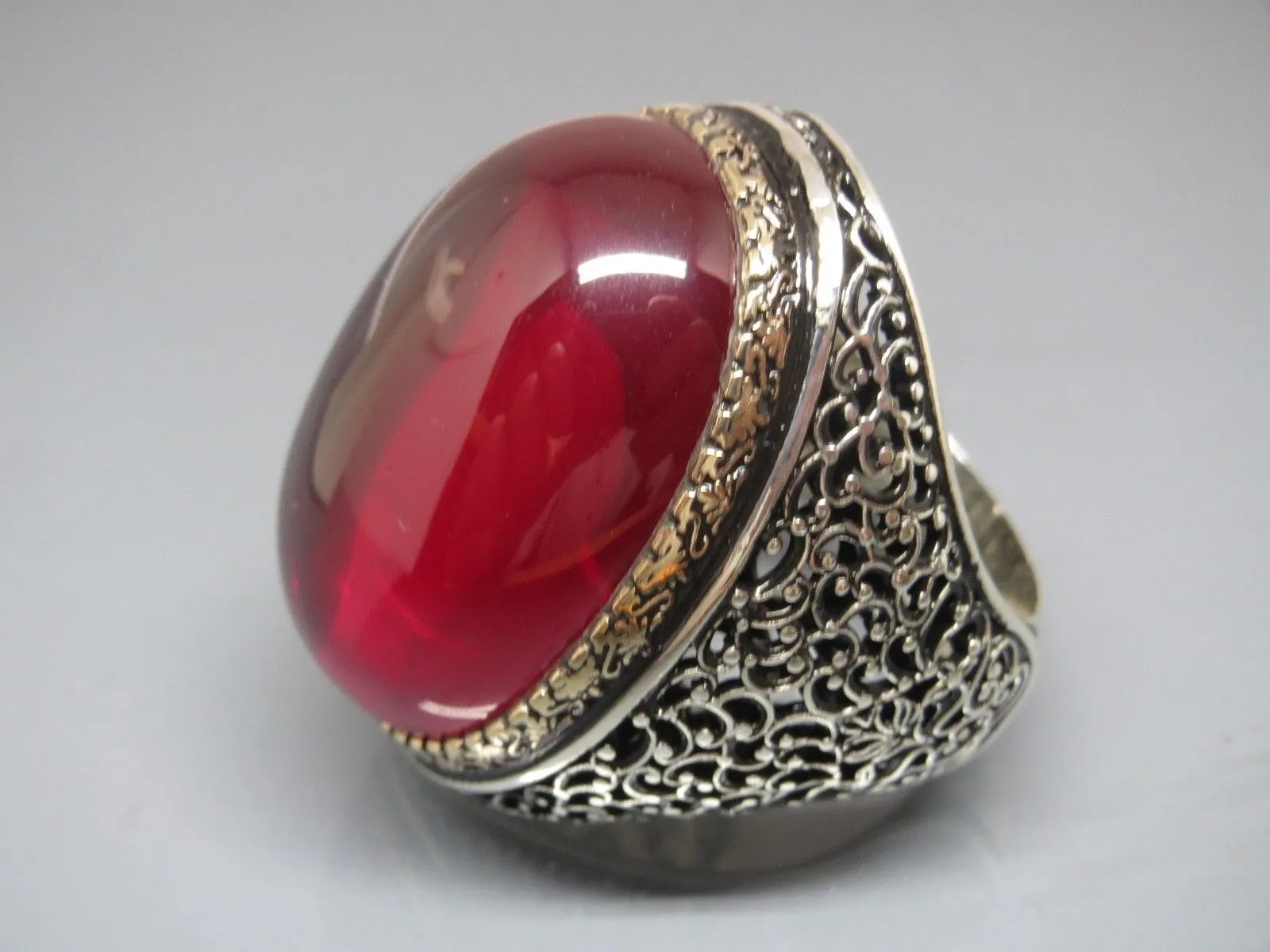 Turkish Handmade Jewelry 925 Sterling Silver Ruby Stone Mens Rings