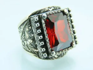 Turkish Handmade Jewelry 925 Sterling Silver Ruby Stone Mens Rings