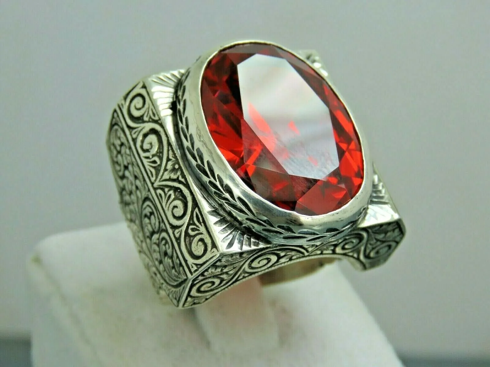 Turkish Handmade Jewelry 925 Sterling Silver Ruby Stone Mens Rings