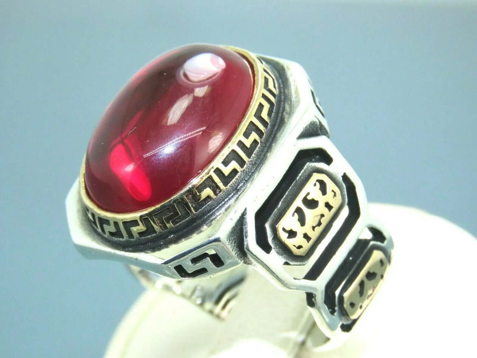 Turkish Handmade Jewelry 925 Sterling Silver Ruby Stone Mens Rings