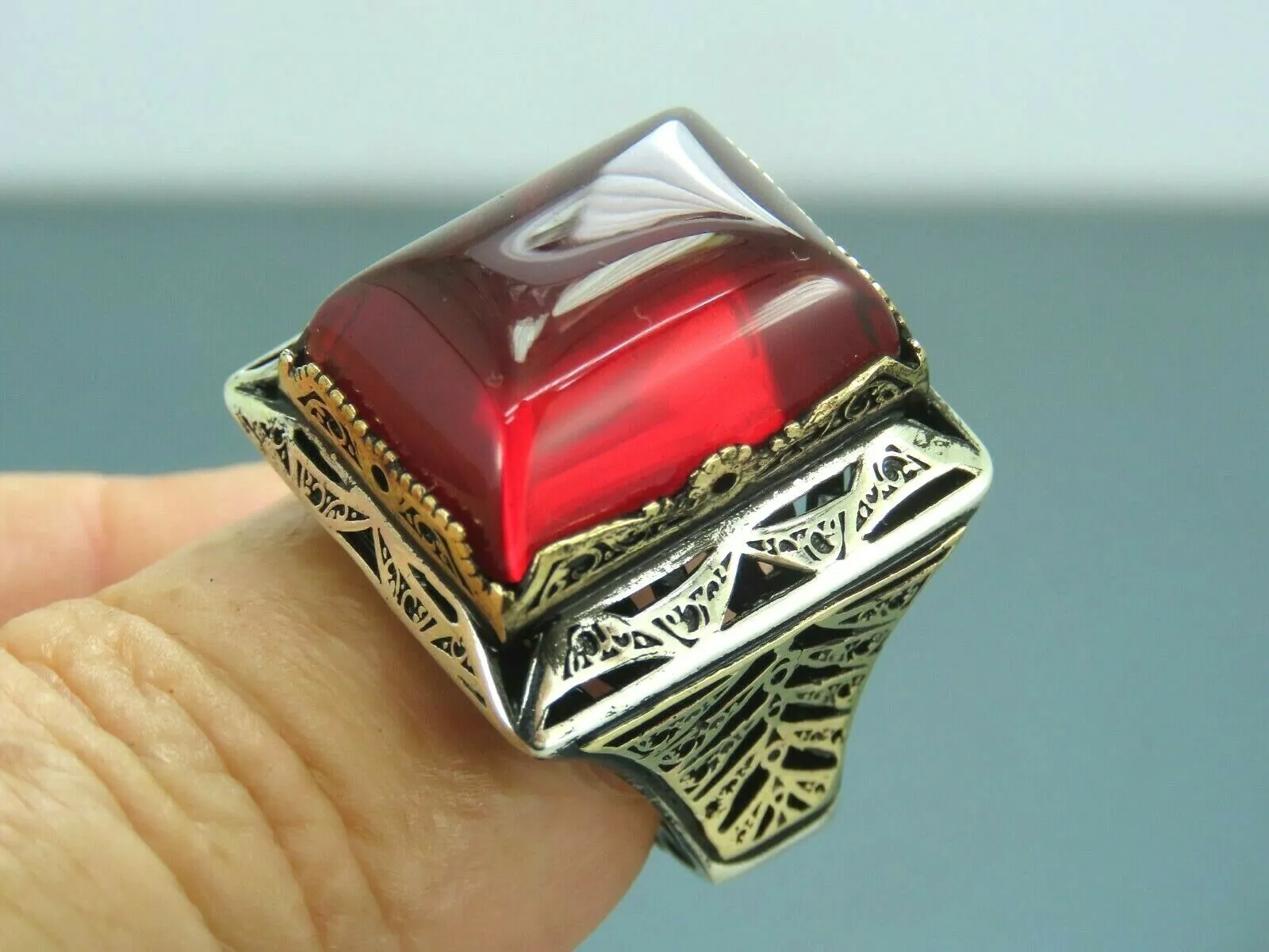 Turkish Handmade Jewelry 925 Sterling Silver Ruby Stone Mens Rings