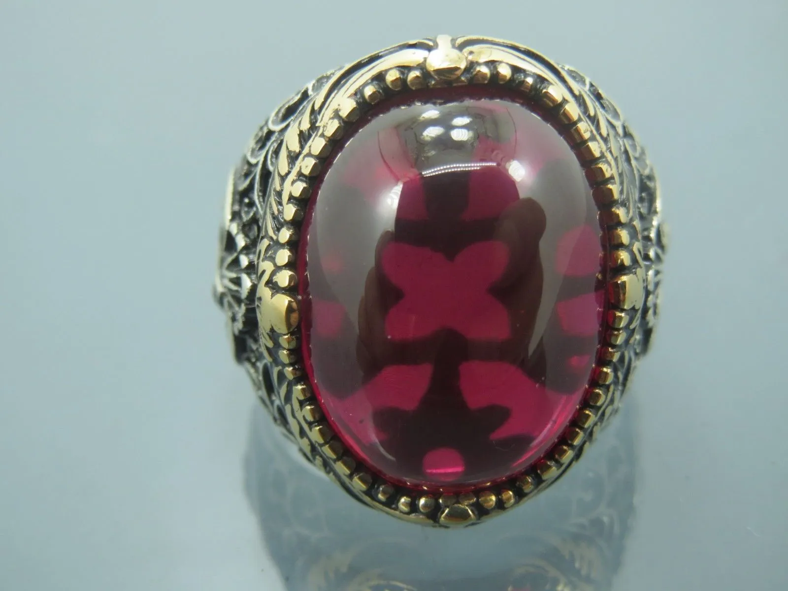 Turkish Handmade Jewelry 925 Sterling Silver Ruby Stone Mens Rings
