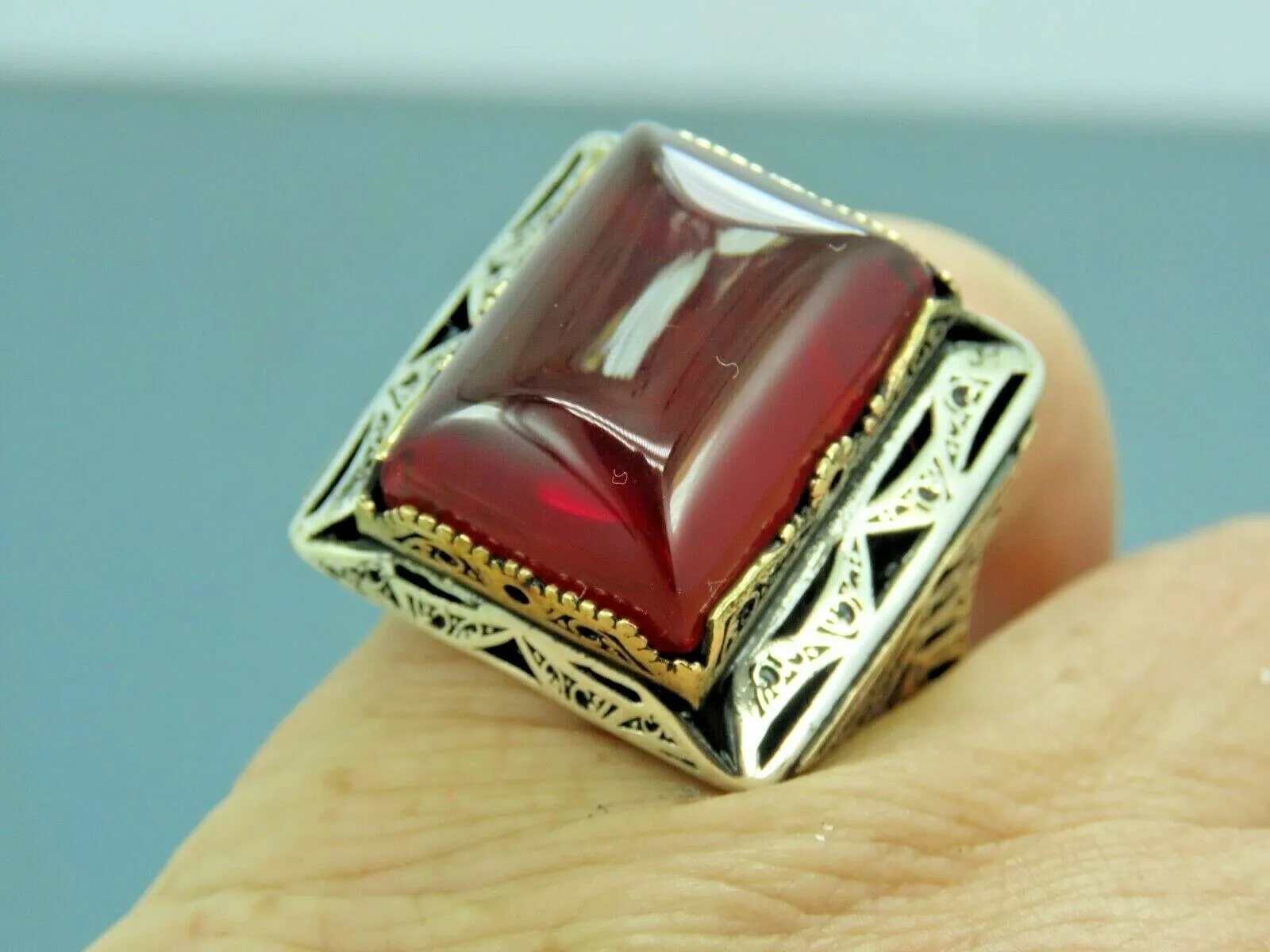 Turkish Handmade Jewelry 925 Sterling Silver Ruby Stone Mens Rings