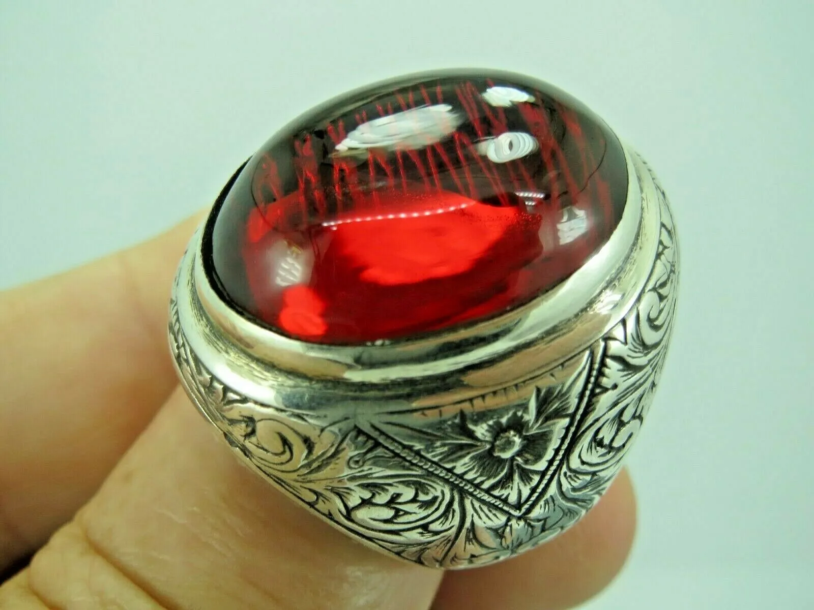 Turkish Handmade Jewelry 925 Sterling Silver Ruby Stone Mens Rings