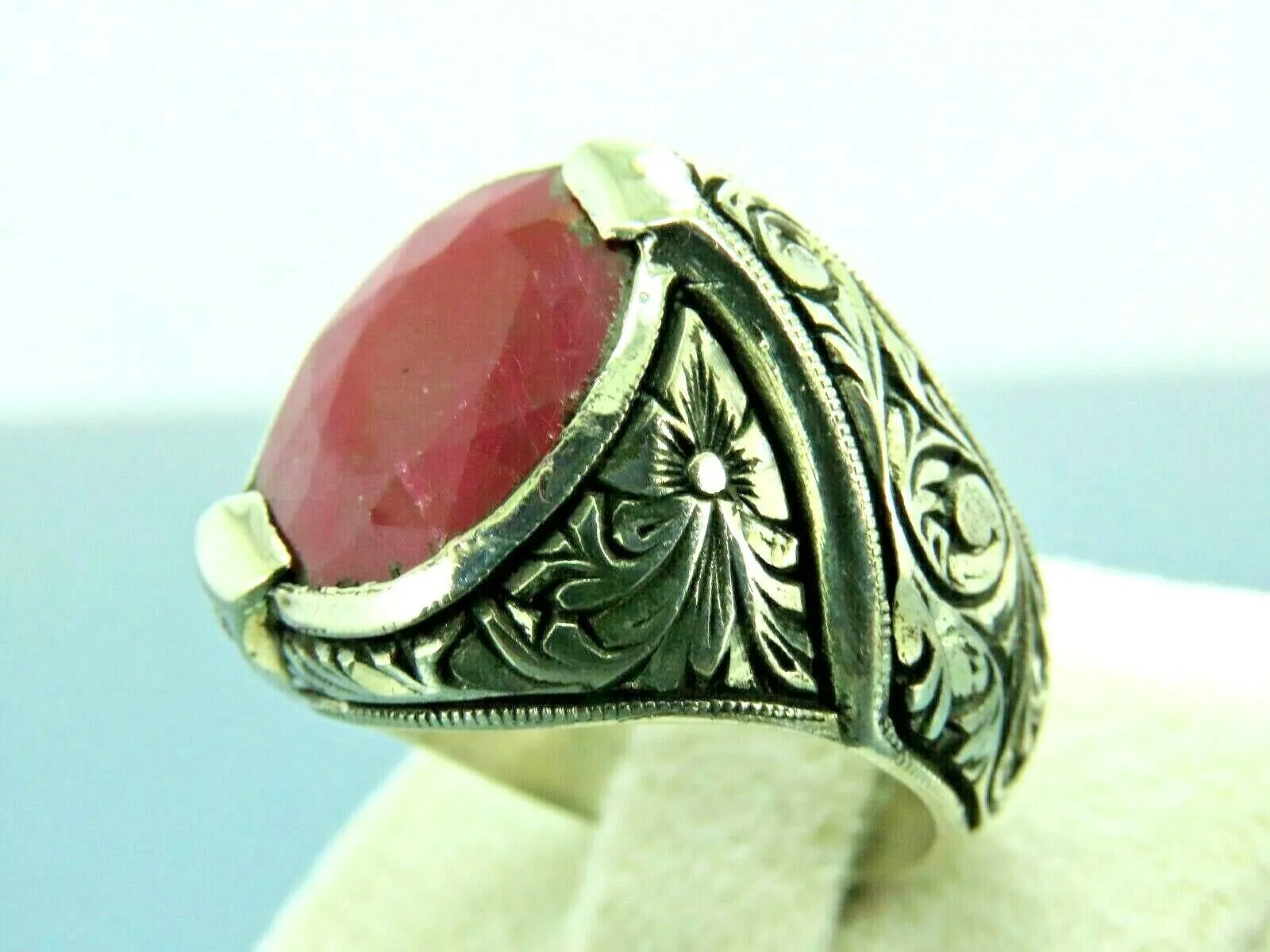 Turkish Handmade Jewelry 925 Sterling Silver Ruby Stone Mens Rings