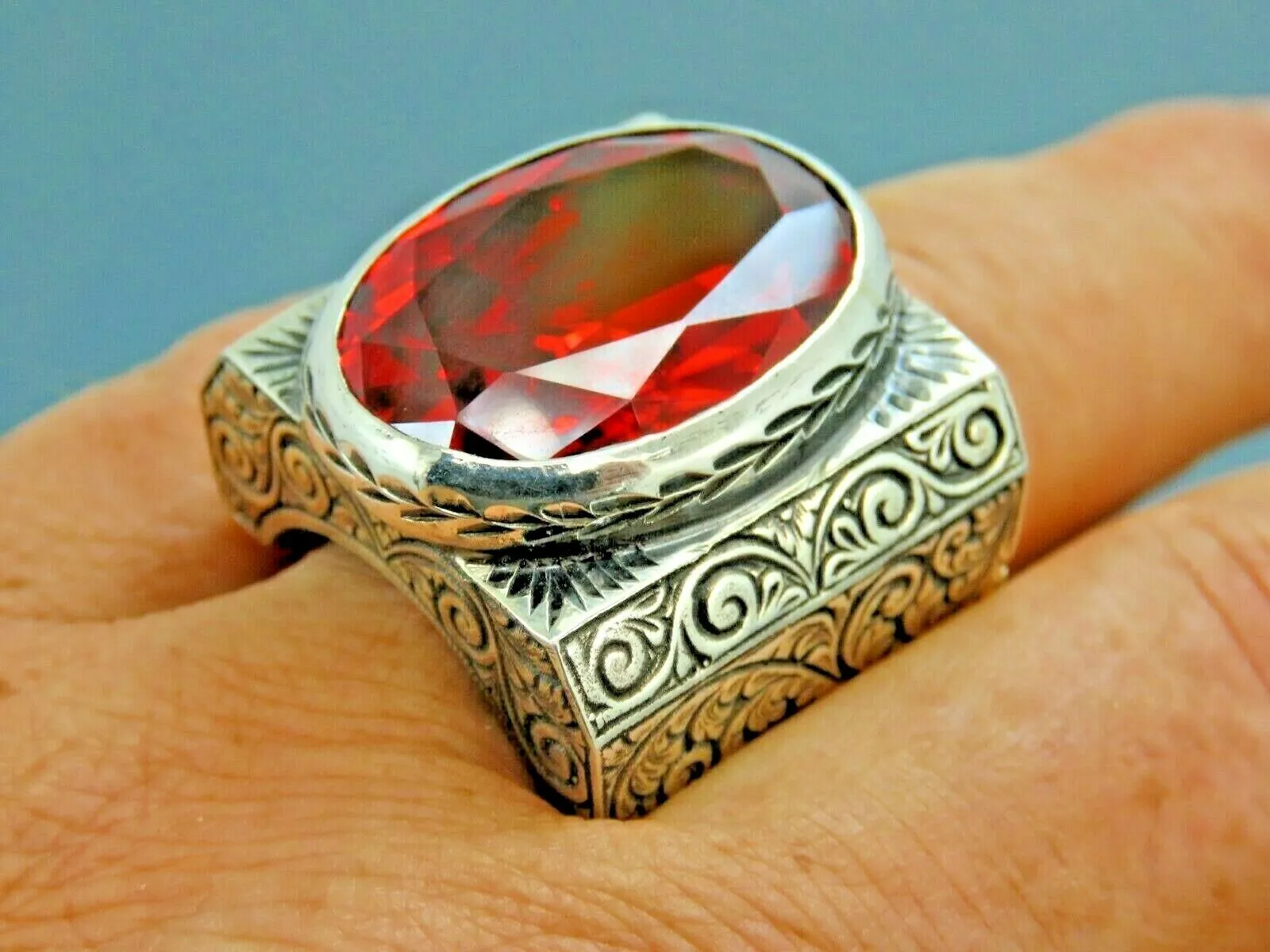 Turkish Handmade Jewelry 925 Sterling Silver Ruby Stone Mens Rings