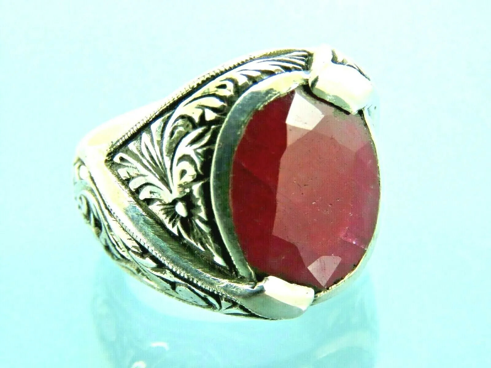 Turkish Handmade Jewelry 925 Sterling Silver Ruby Stone Mens Rings