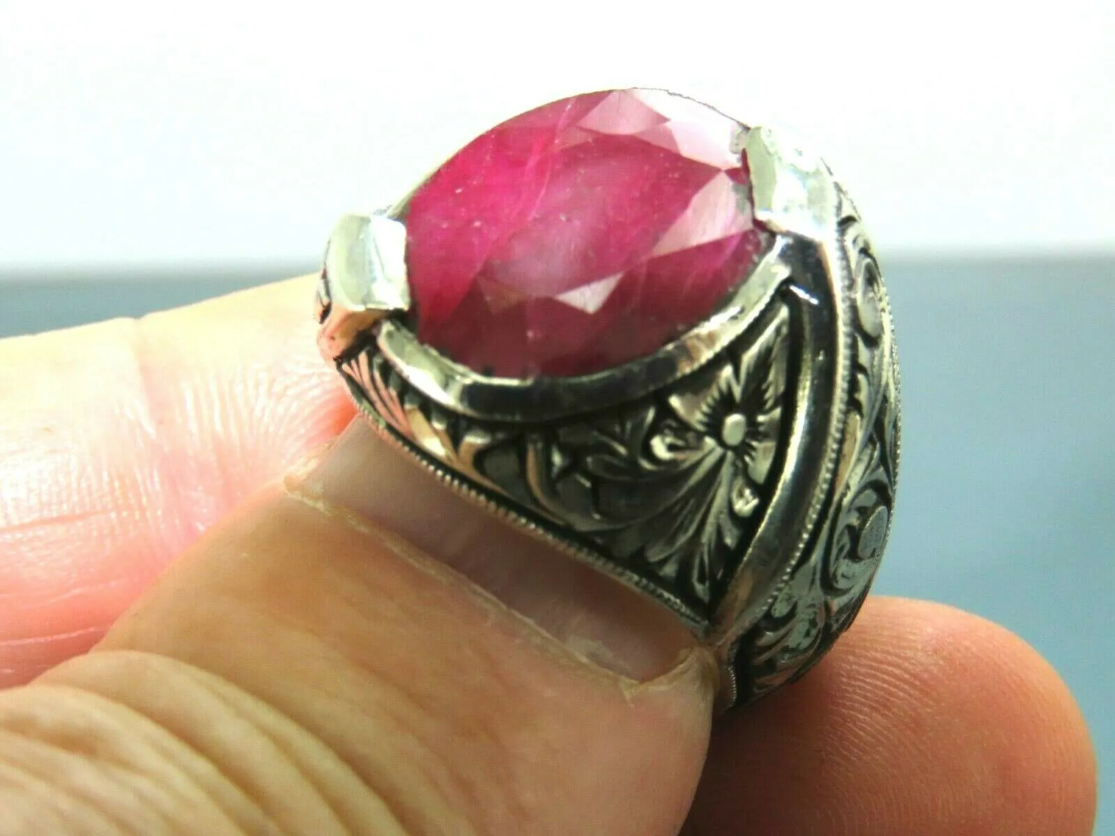 Turkish Handmade Jewelry 925 Sterling Silver Ruby Stone Mens Rings