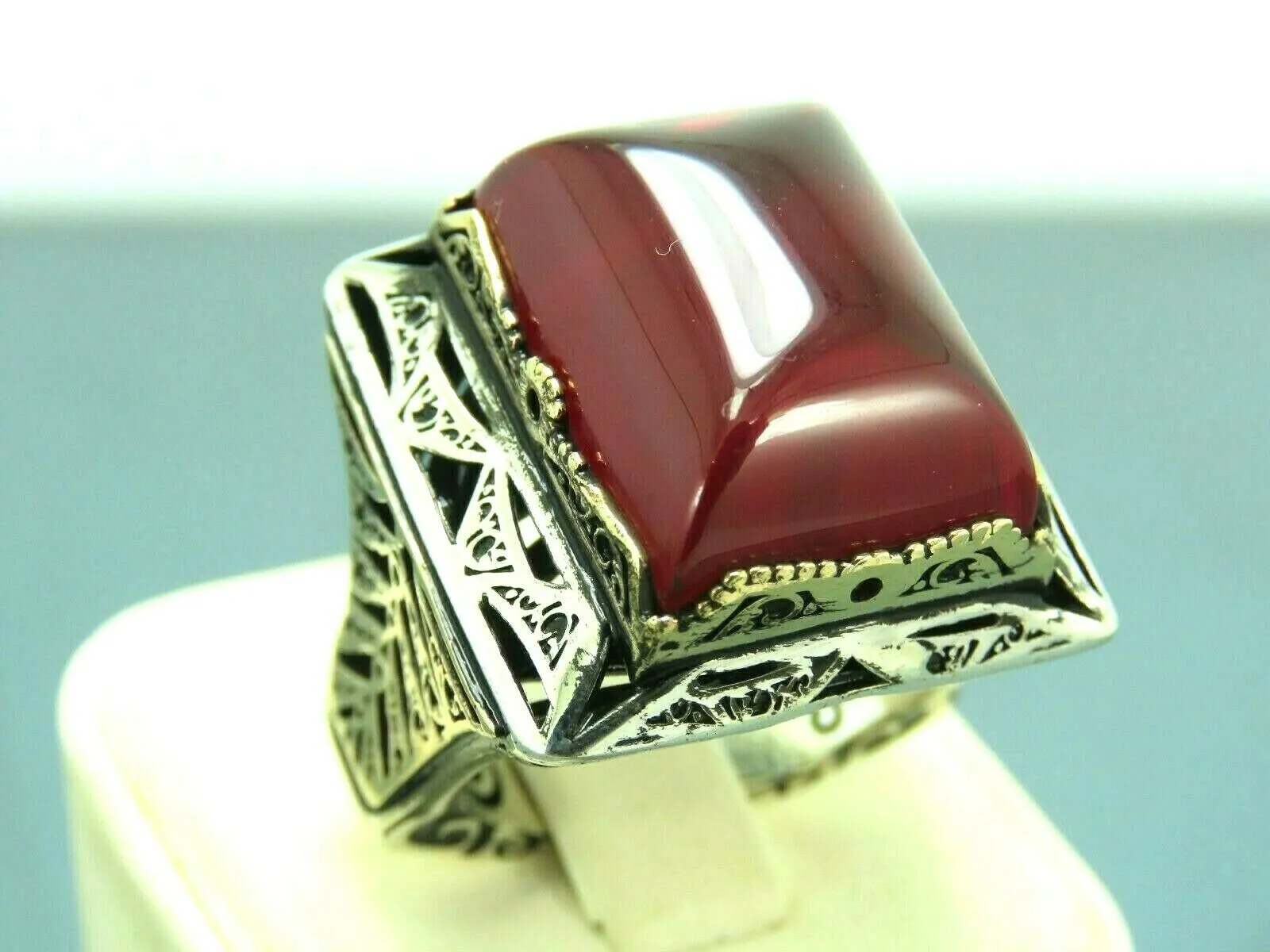 Turkish Handmade Jewelry 925 Sterling Silver Ruby Stone Mens Rings