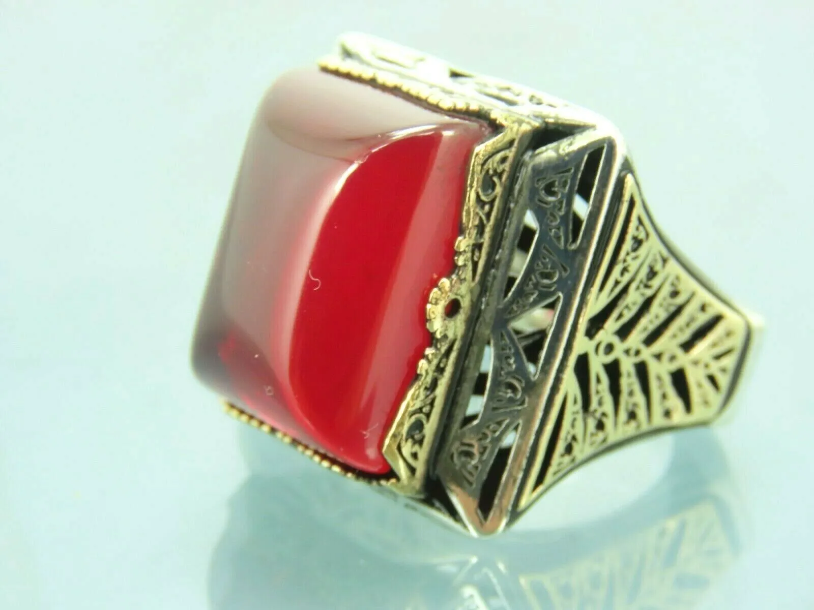 Turkish Handmade Jewelry 925 Sterling Silver Ruby Stone Mens Rings