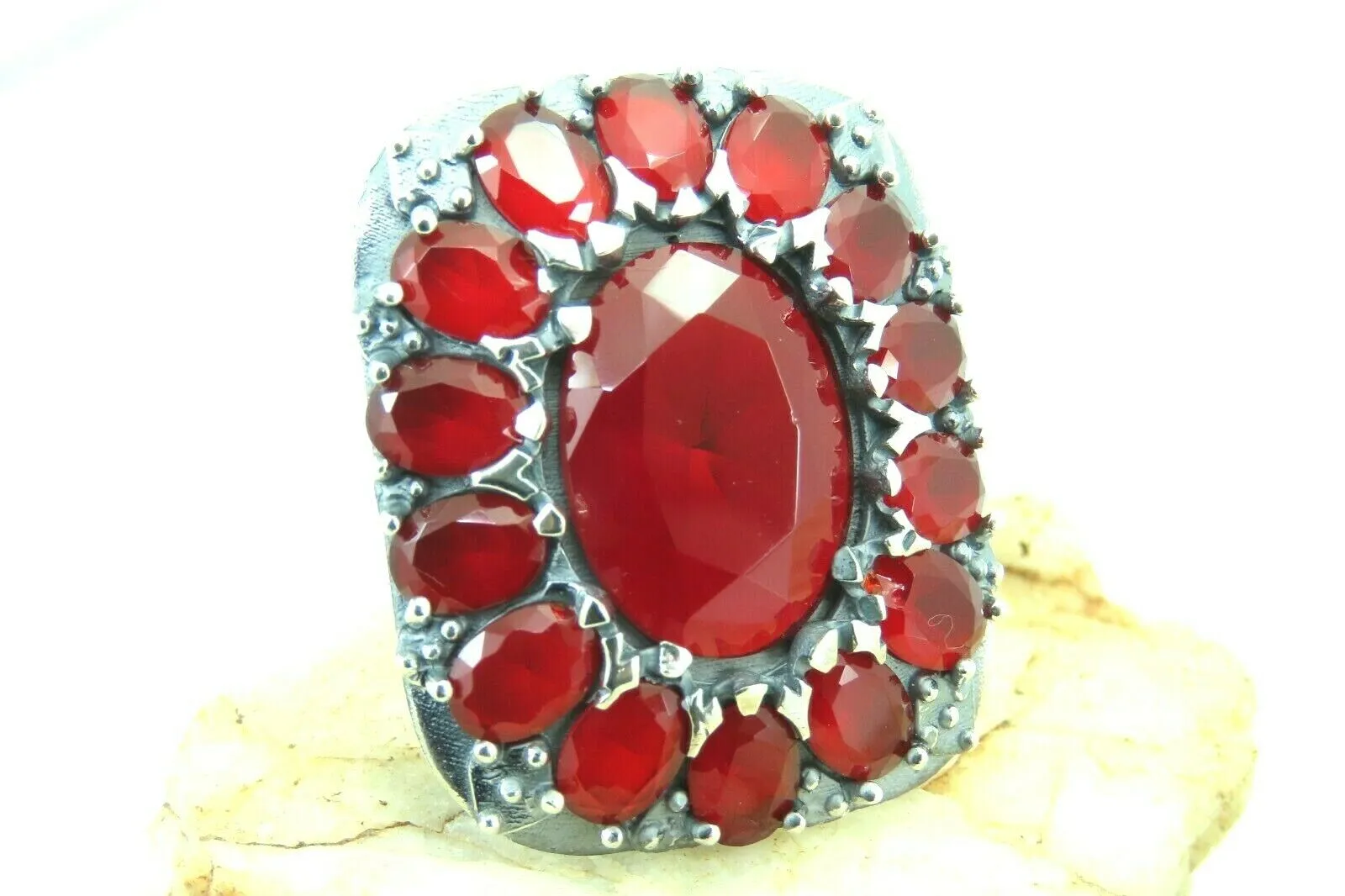 Turkish Handmade Jewelry 925 Sterling Silver Ruby Stone Mens Rings