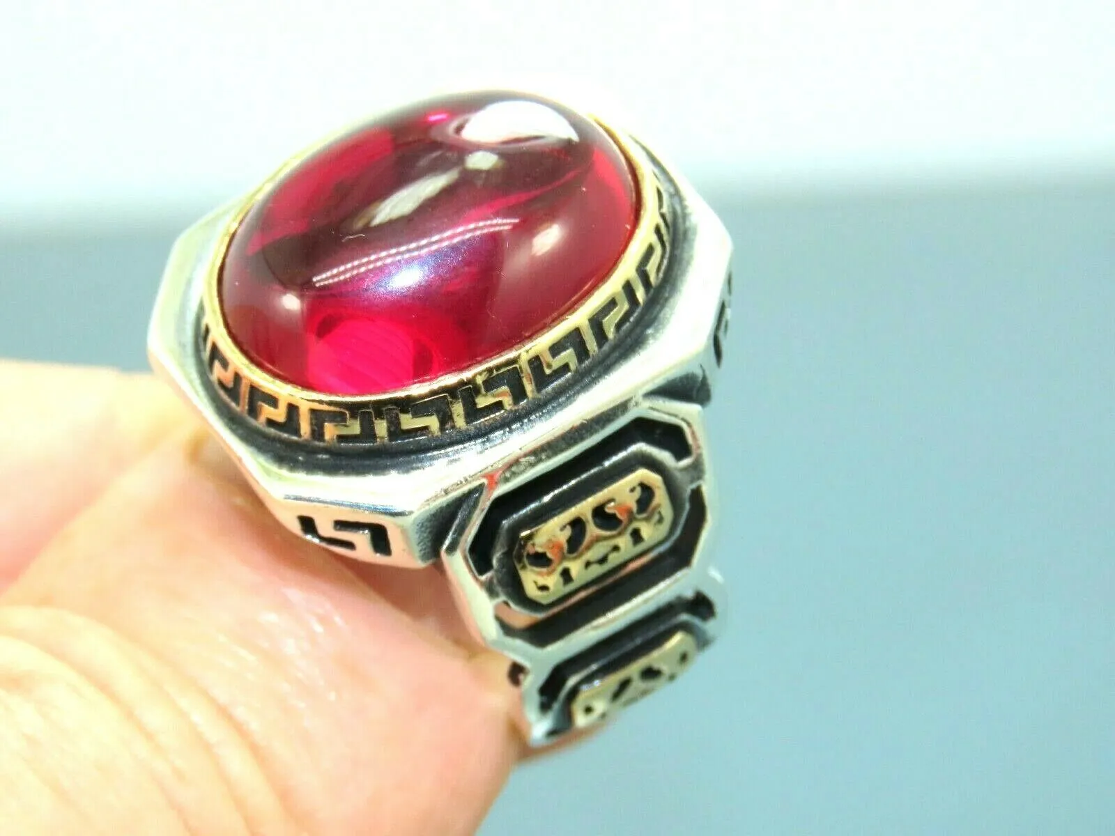 Turkish Handmade Jewelry 925 Sterling Silver Ruby Stone Mens Rings