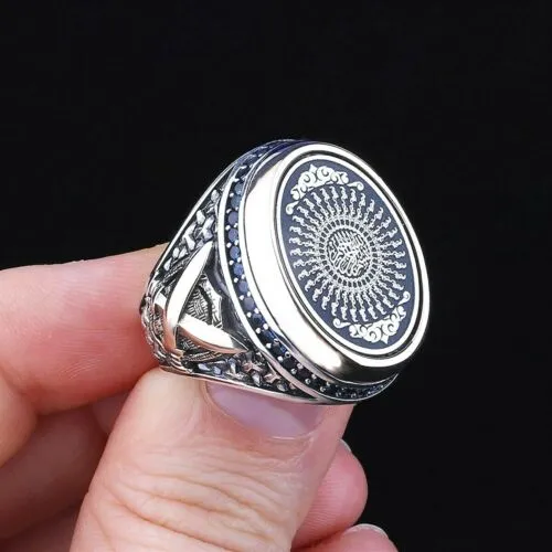Turkish Handmade Jewelry 925 Sterling Silver Sapphire Stone Imperial Design Mens Rings