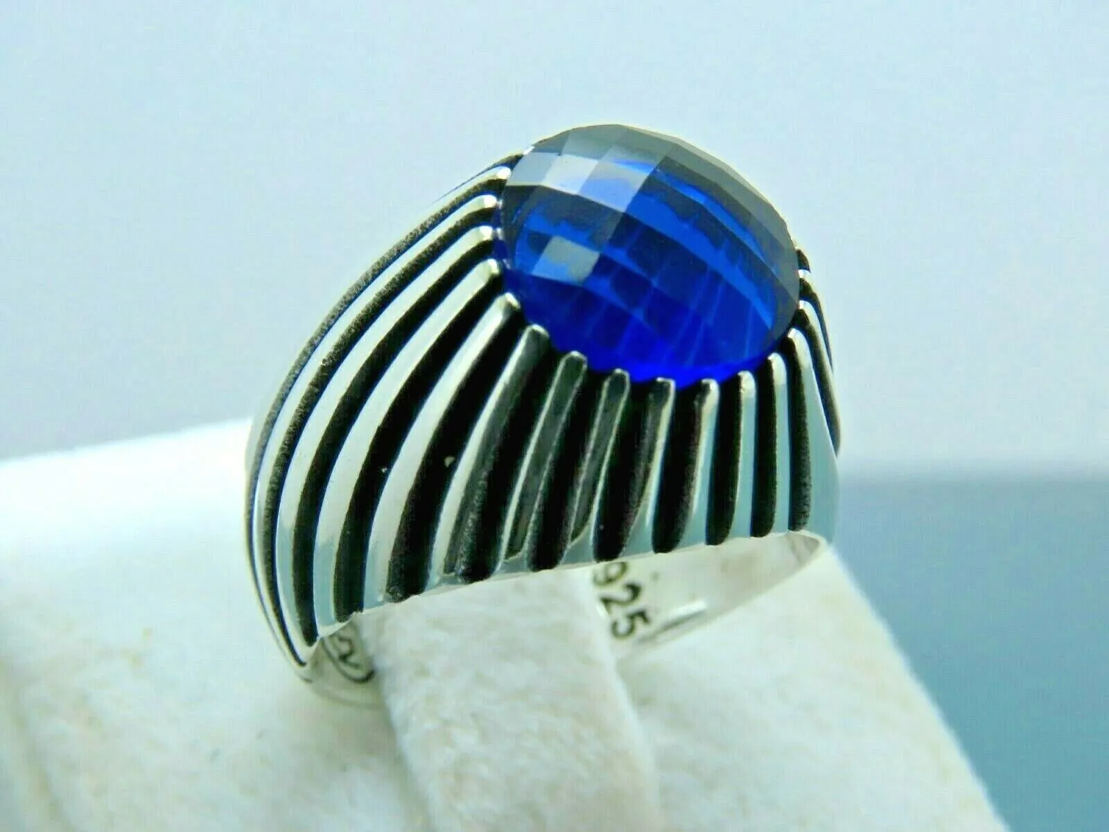 Turkish Handmade Jewelry 925 Sterling Silver Sapphire Stone Mens Rings