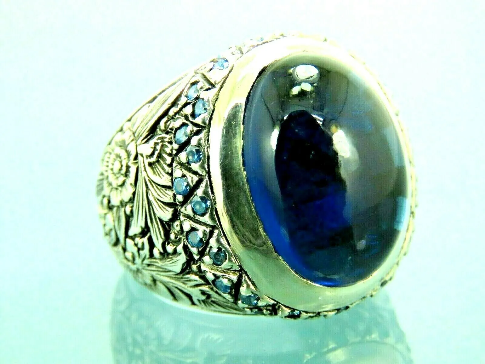 Turkish Handmade Jewelry 925 Sterling Silver Sapphire Stone Mens Rings