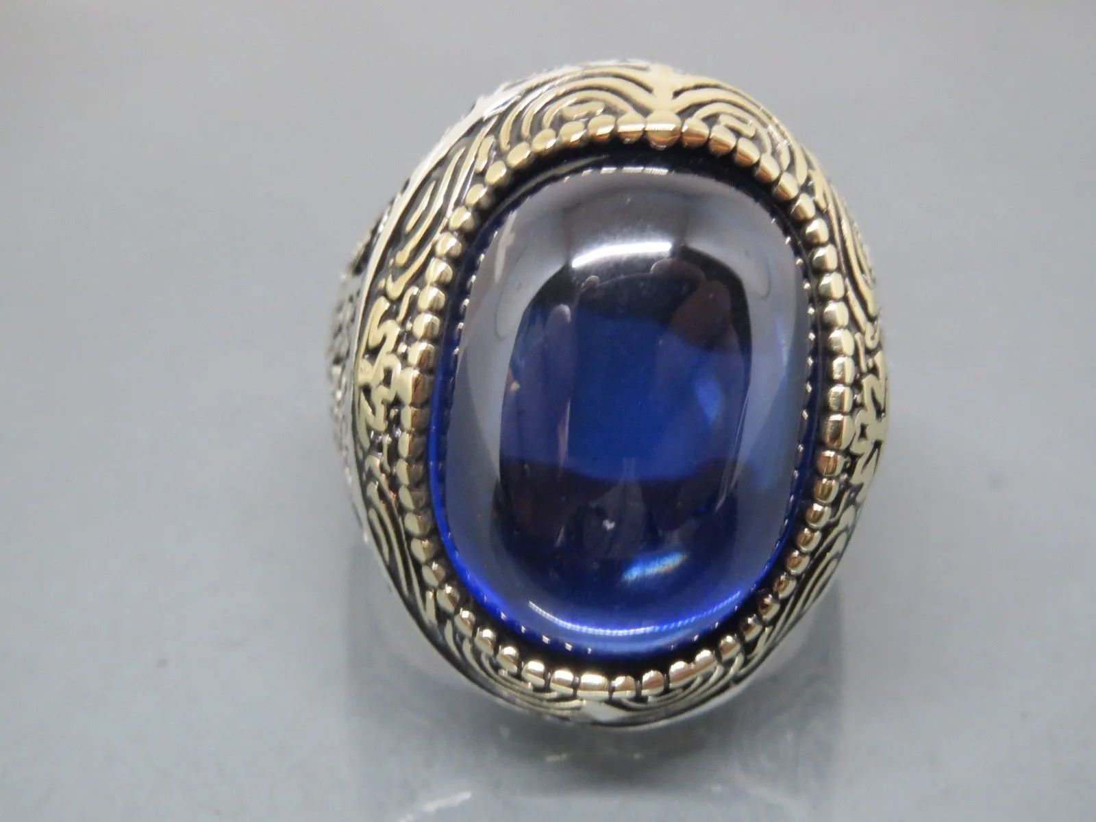 Turkish Handmade Jewelry 925 Sterling Silver Sapphire Stone Mens Rings