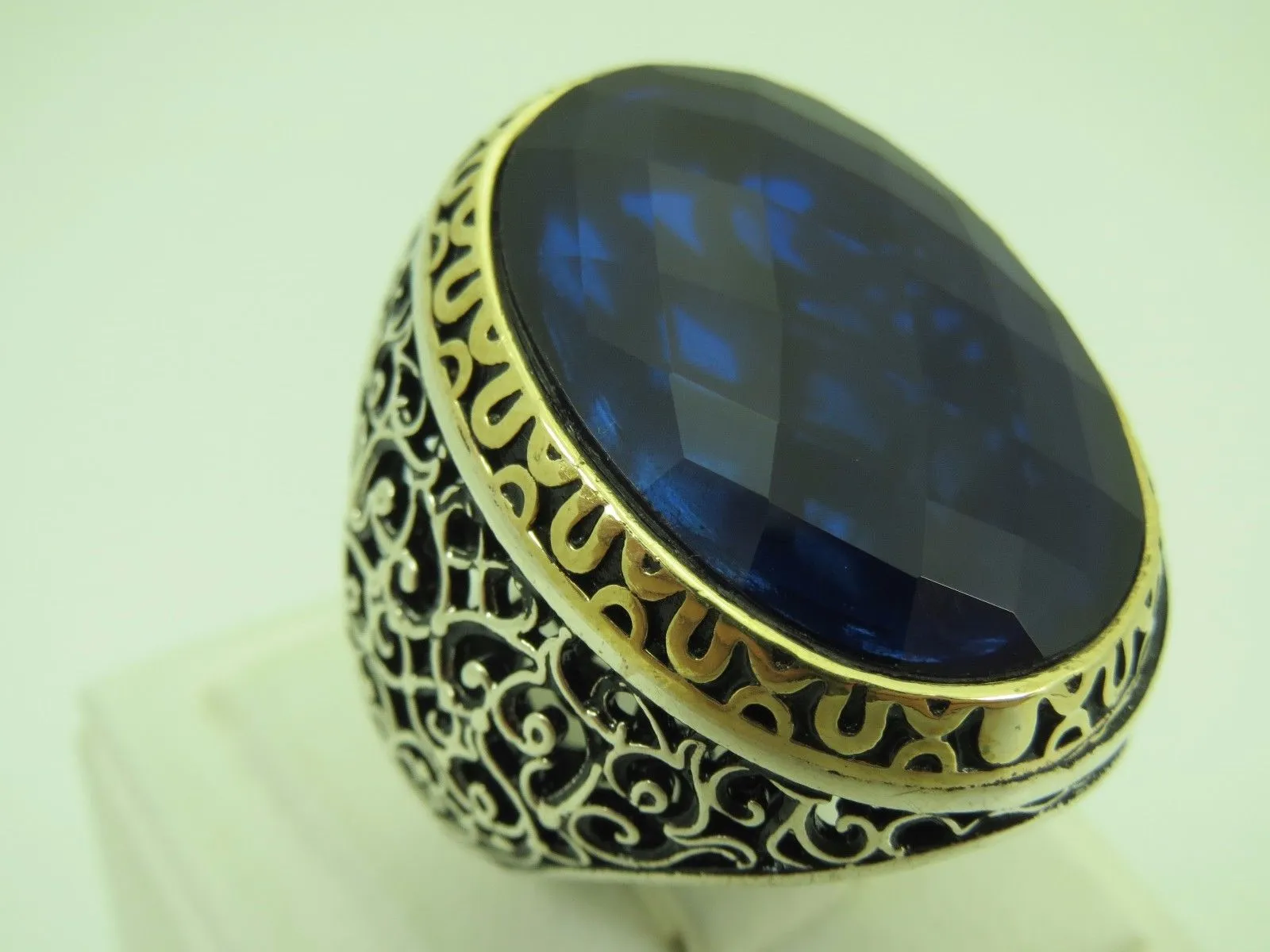 Turkish Handmade Jewelry 925 Sterling Silver Sapphire Stone Mens Rings